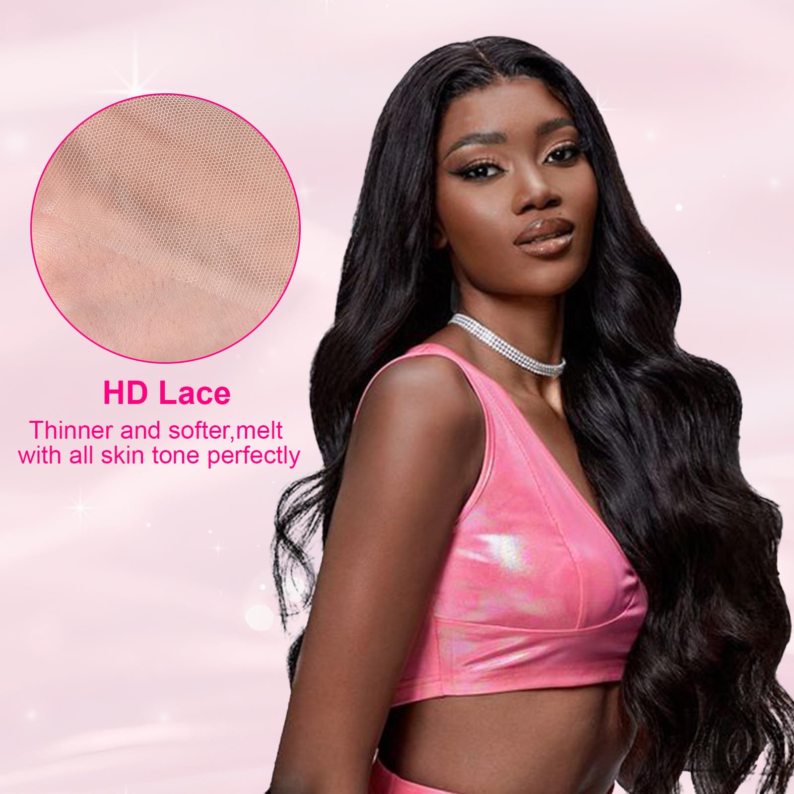 Woskar 13x6 Lace Front Wigs Human Hair 200 Density HD Lace Front Wigs Human Hair Pre Plucked Natural Color Glueless Wig 100% Virgin Human Hair for Women Natural Black (28 inch)