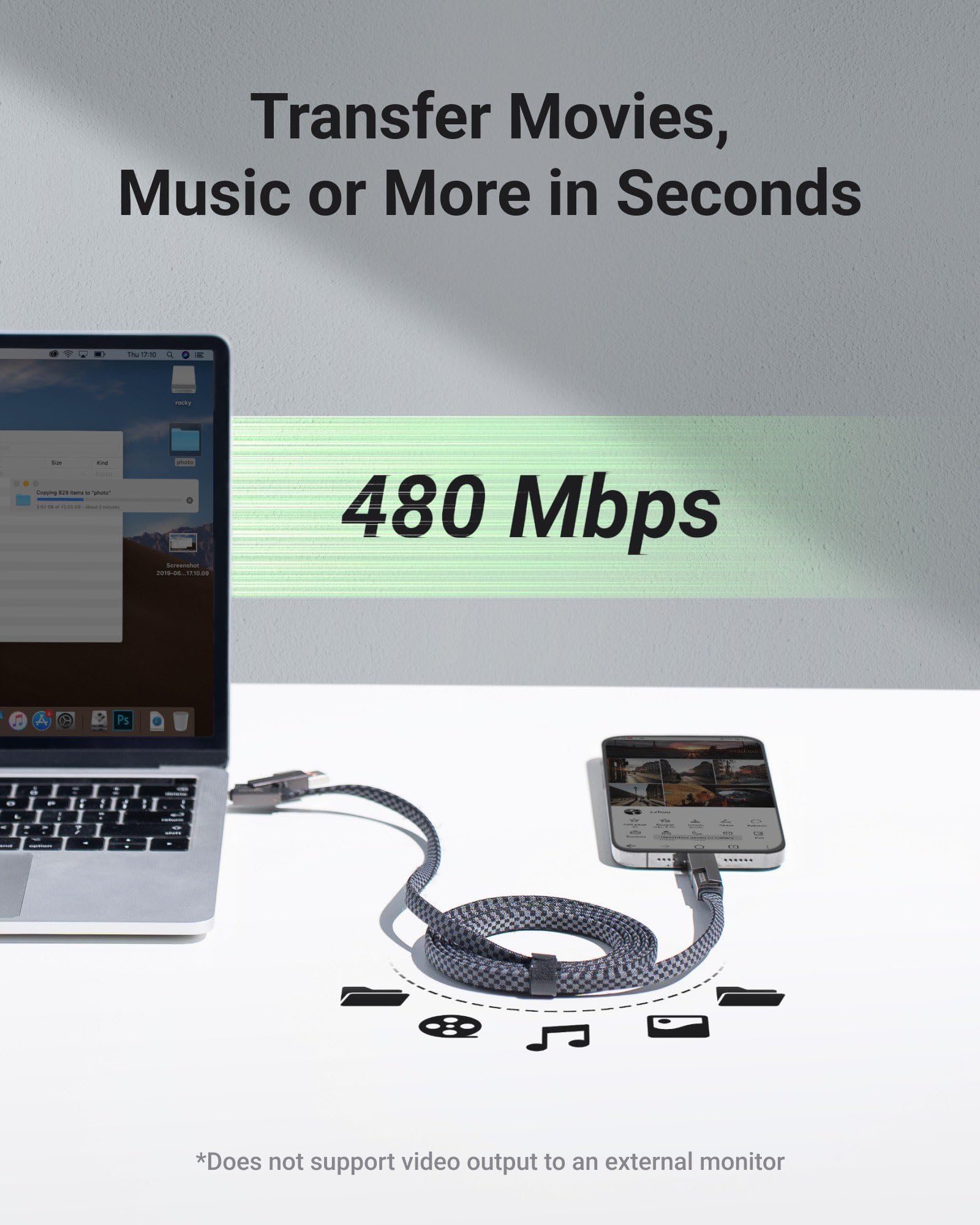 XCOOL USB C Cable, 4-in-1 USB-C Cable (6ft), 100W USB-C Charger Cable with Hook-and-Loop Fastener and Cable Management, USB-C Cable/Fast Charging for MacBook, iPad, iPhone, Samsung, Gray