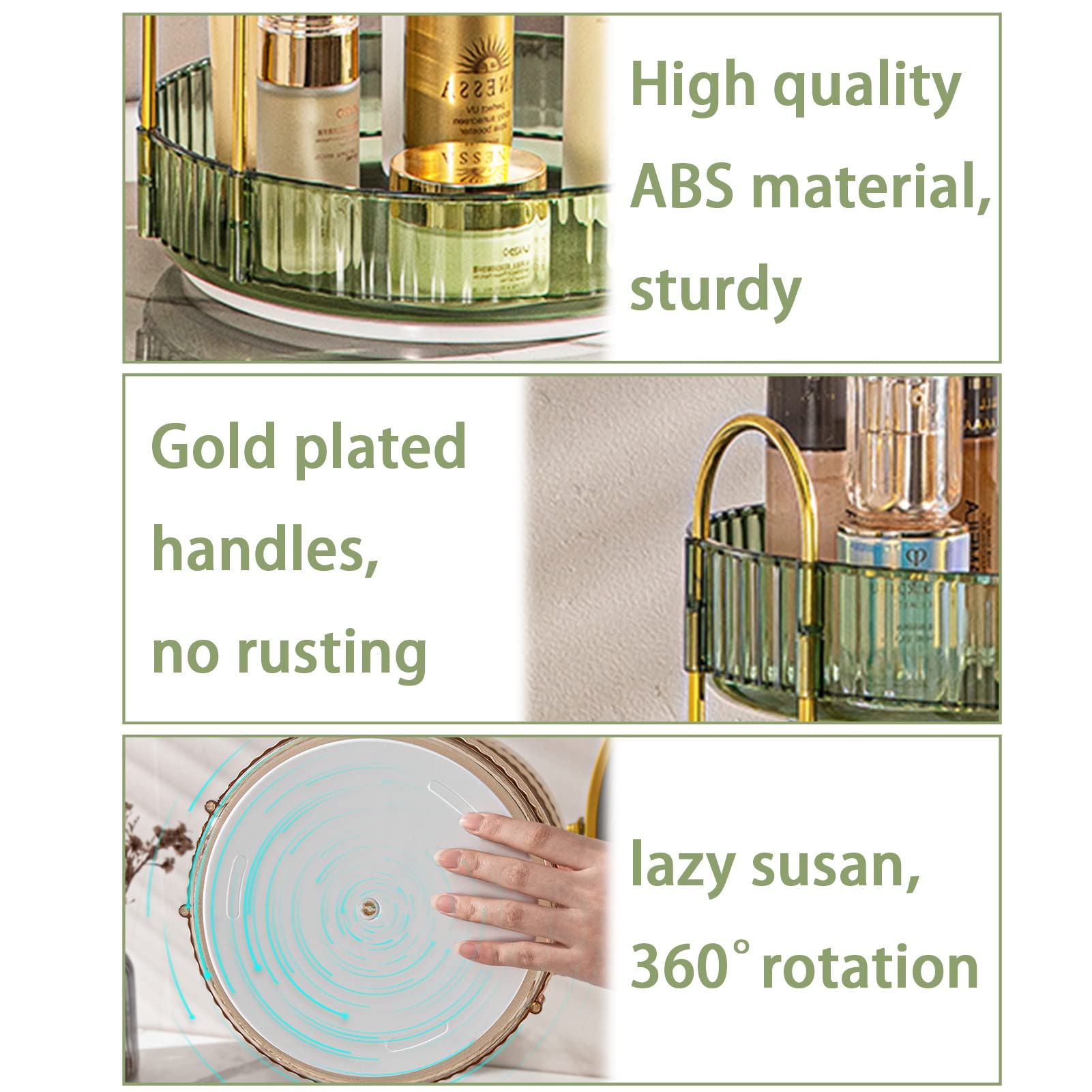 shuang qing Rotating Makeup Organizer for Vanity 2 Tier, High-Capacity Skincare Clear Make Up Storage Perfume Organizers Cosmetic Dresser Organizer Countertop 360 Spinning (Green)