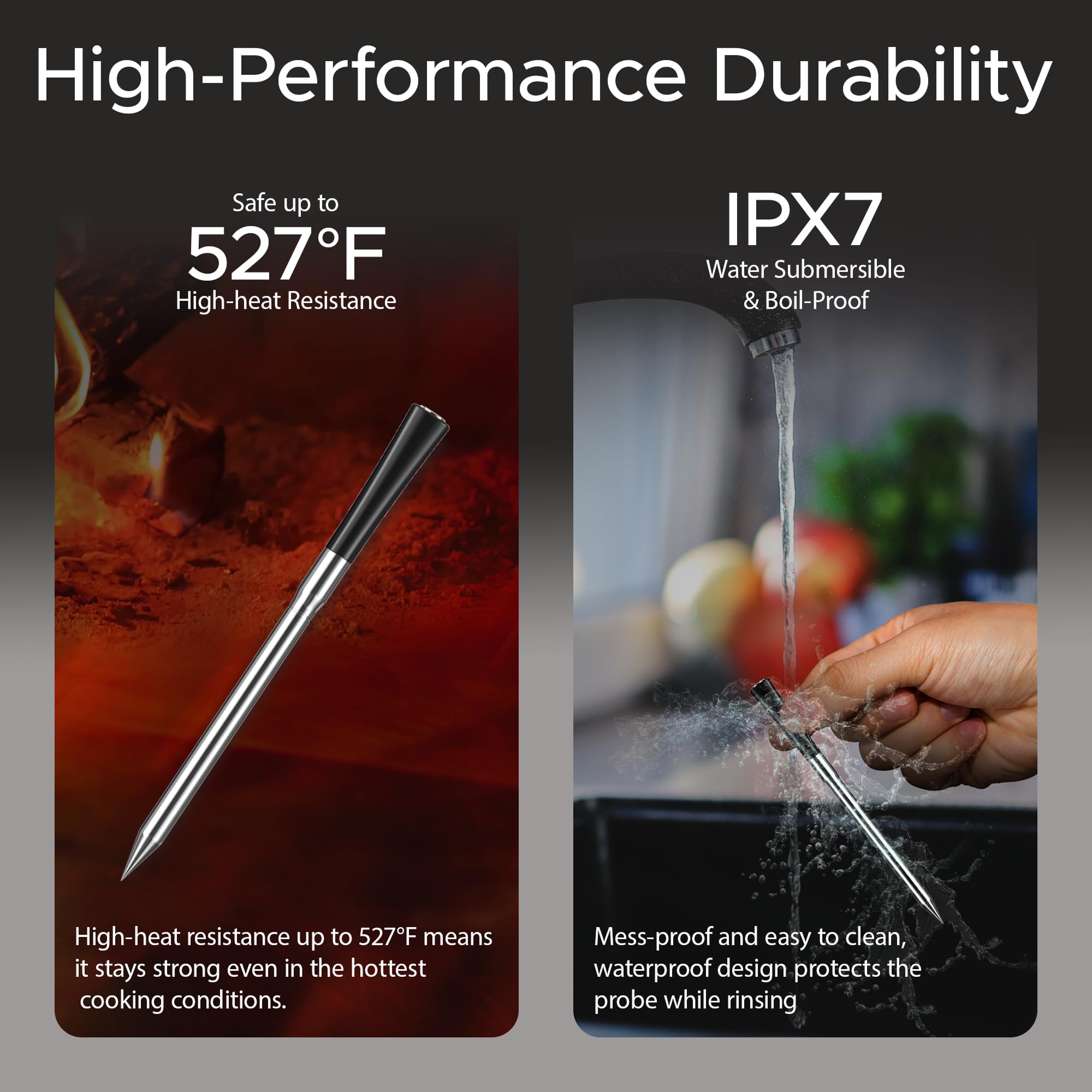 CulinaTech 750ft Wireless Meat Thermometer Long Range for Smoker, BBQ & Rotisserie, Smart Bluetooth Thermometer Dual Sensor Waterproof Probe with LCD Base Station Display & App Control