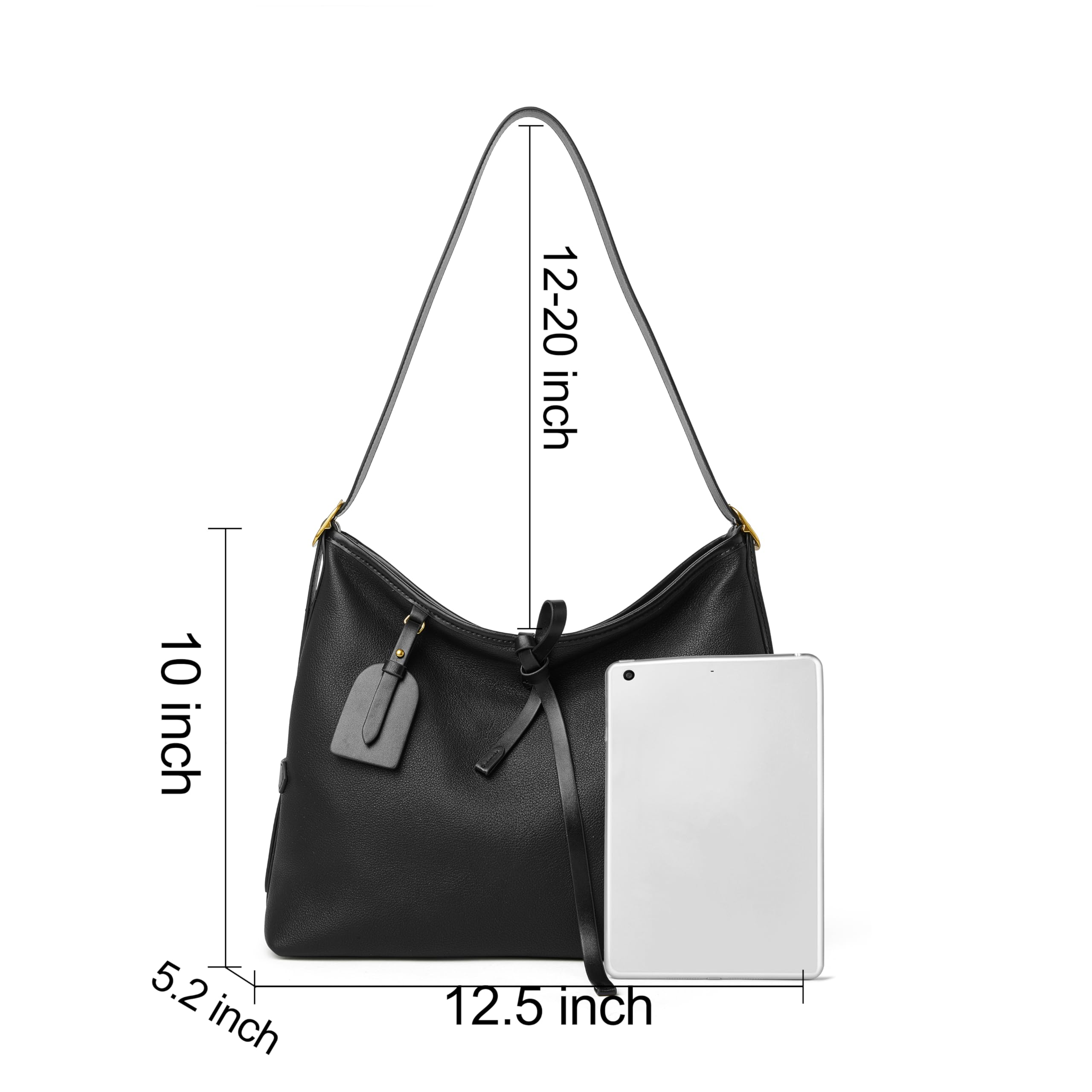 DORIS&JACKY Soft Leather Hobo Bag For women Large Lightweight Top Handle Shoulder Purse With Adjustable Handle (Black)
