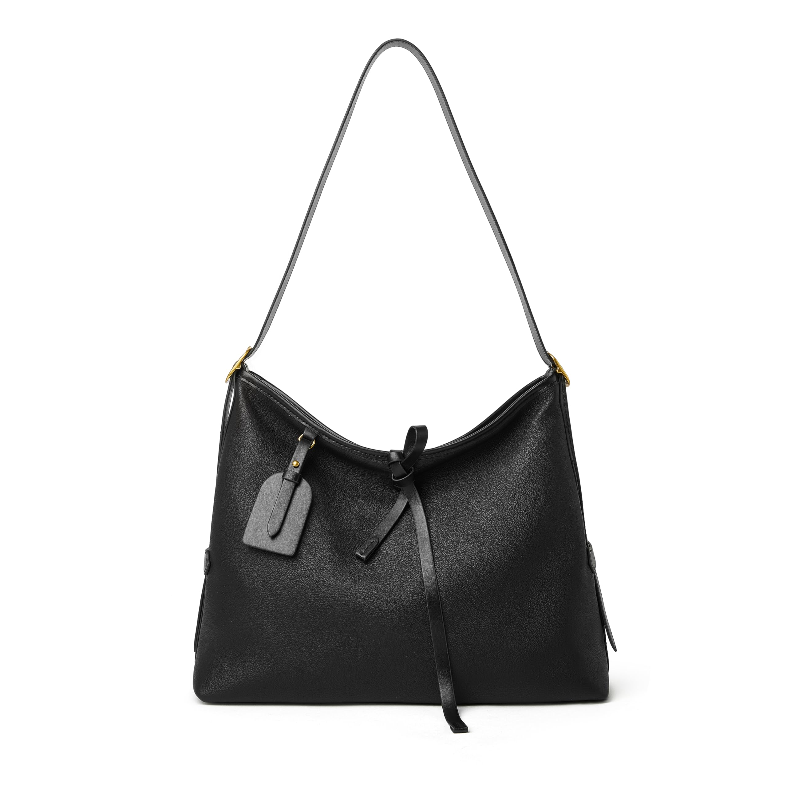 DORIS&JACKY Soft Leather Hobo Bag For women Large Lightweight Top Handle Shoulder Purse With Adjustable Handle (Black)