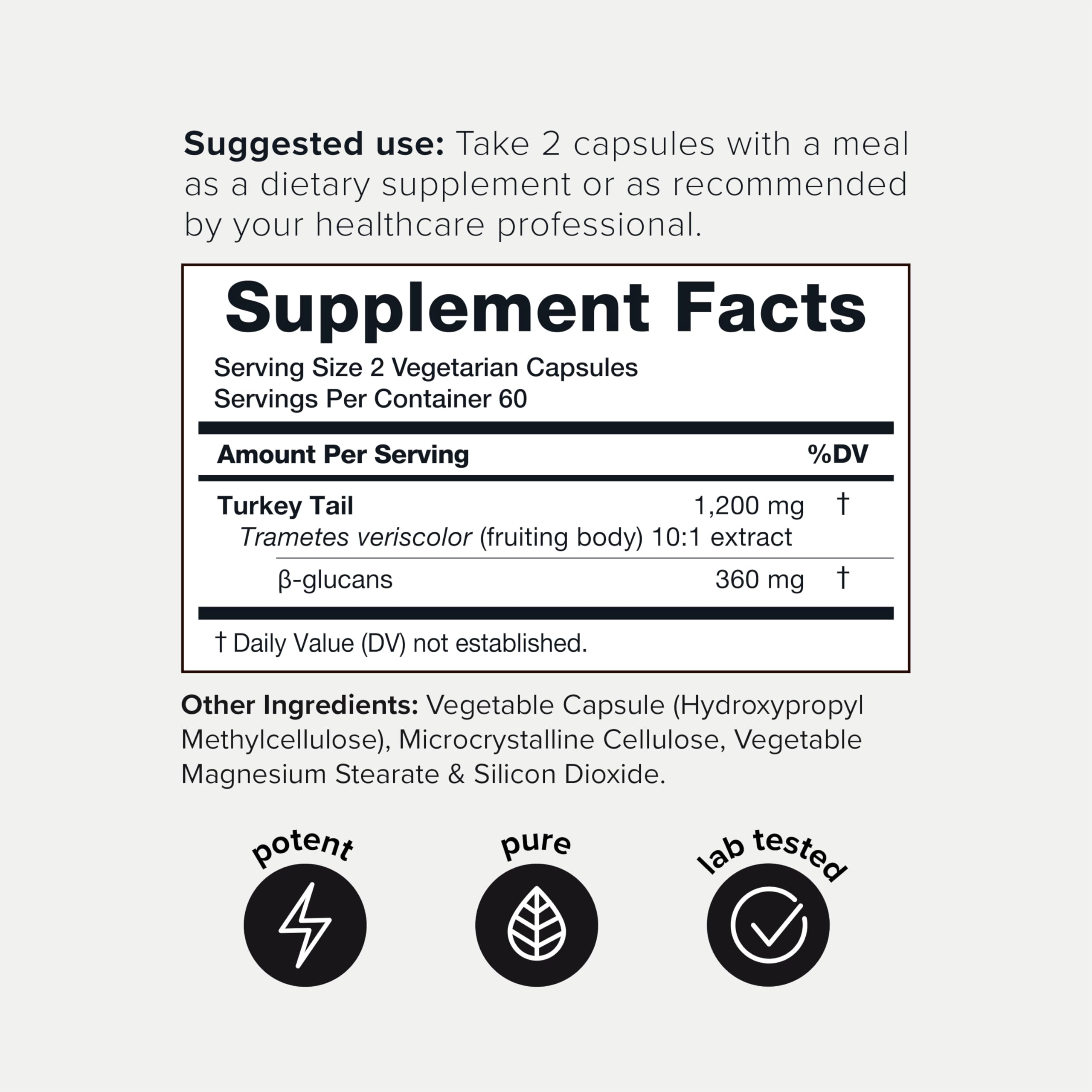 Turkey Tail Mushroom Capsules - Ultra High Potency 10:1 Extract with 30% Beta Glucans - Highly Concentrated - Third-Party Lab Tested - 120 Capsules