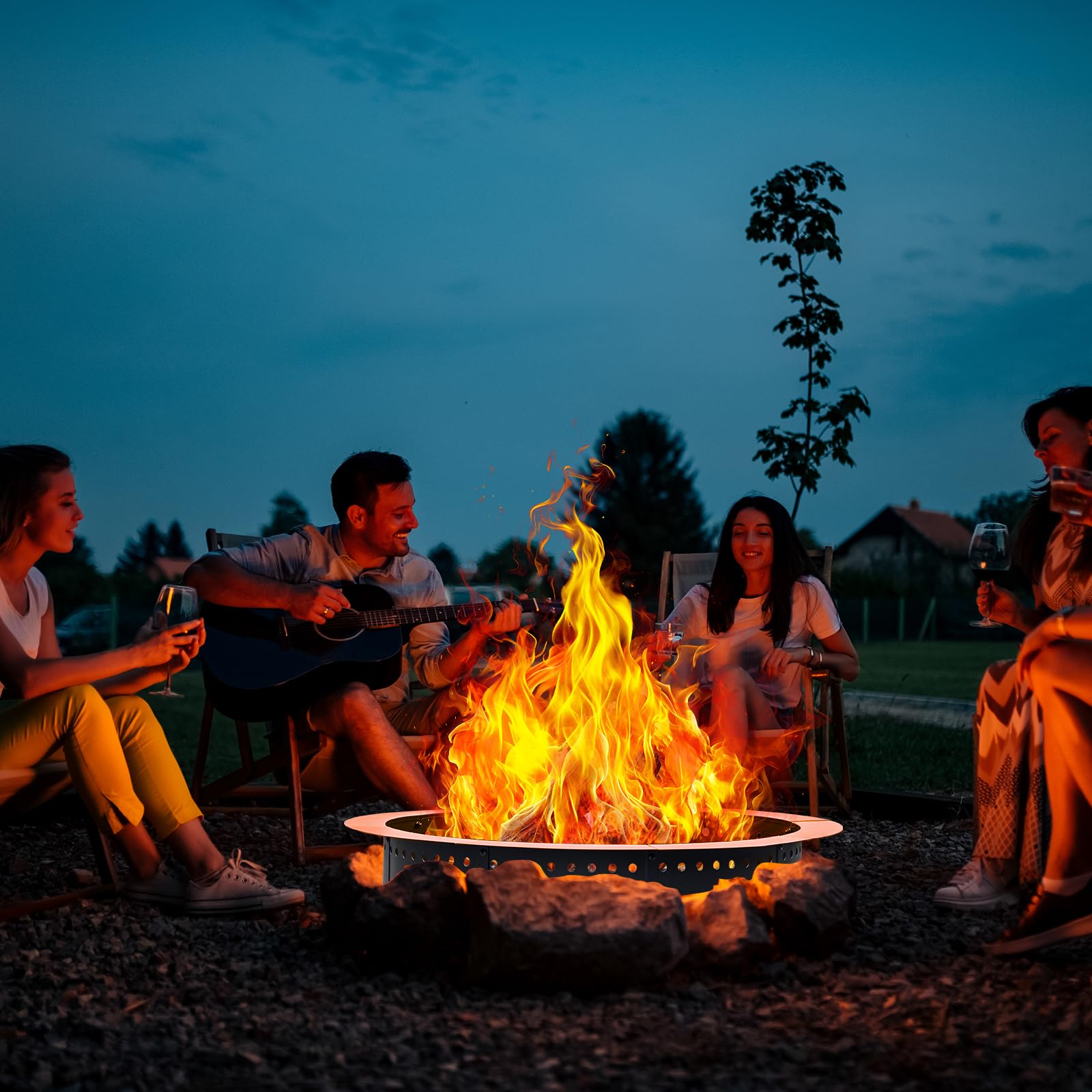 Grovellis 36 inch Outdoor Fire Pit Liner, Round Heavy Duty Fire Pits, Rim Insert Firepit for Outside, DIY Campfire Fireplace