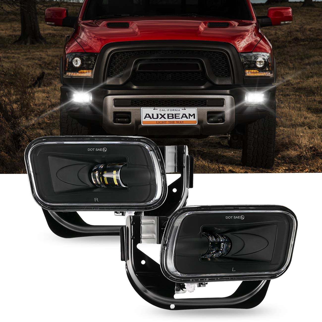Auxbeam LED Fog Lights DOT Approved for Ram 1500 2009-2012, Ram 2500/3500 2010-2018, LED Fog Lamps Replacement for Dodge Ram 1500 2500 3500 w/Bracket, 2 Pcs Black