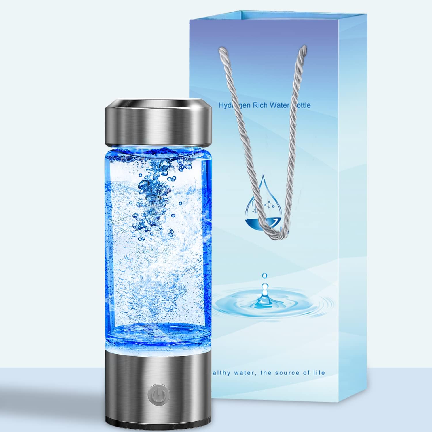 Hydrogen Water Bottle, Portable Hydrogen Water Ionizer Machine, Hydrogen Water Generator, Rechargeable Hydrogen Rich Water Glass Health Cup for Home Travel (Silver)