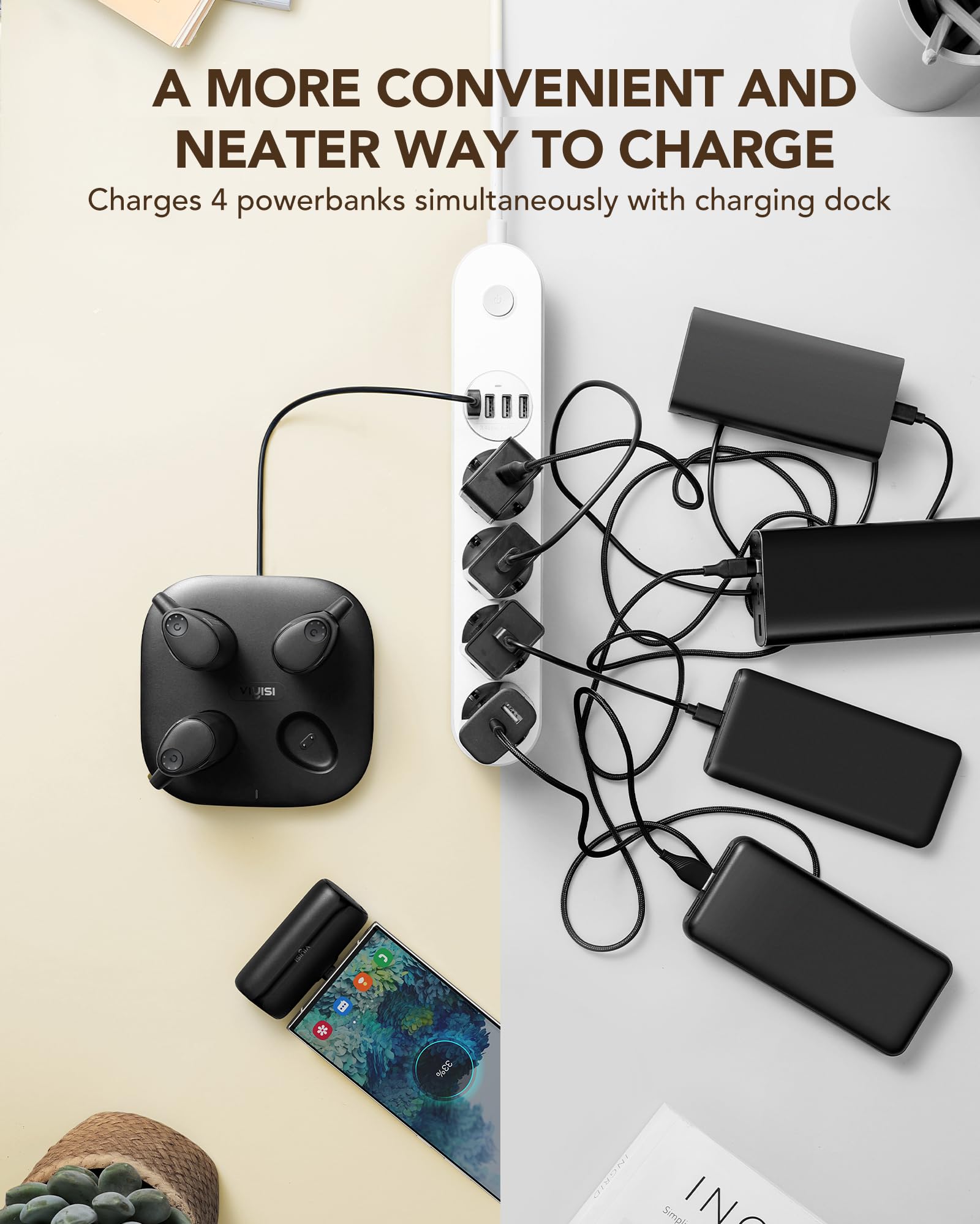 VIYISI Portable Charger Station USB C 5000mAh, 4 Pcs Fast Charging Power Bank with Charging Dock, Battery Pack Charging Kit for iPhone 15 Samsung Google LG Android Type-C Phones