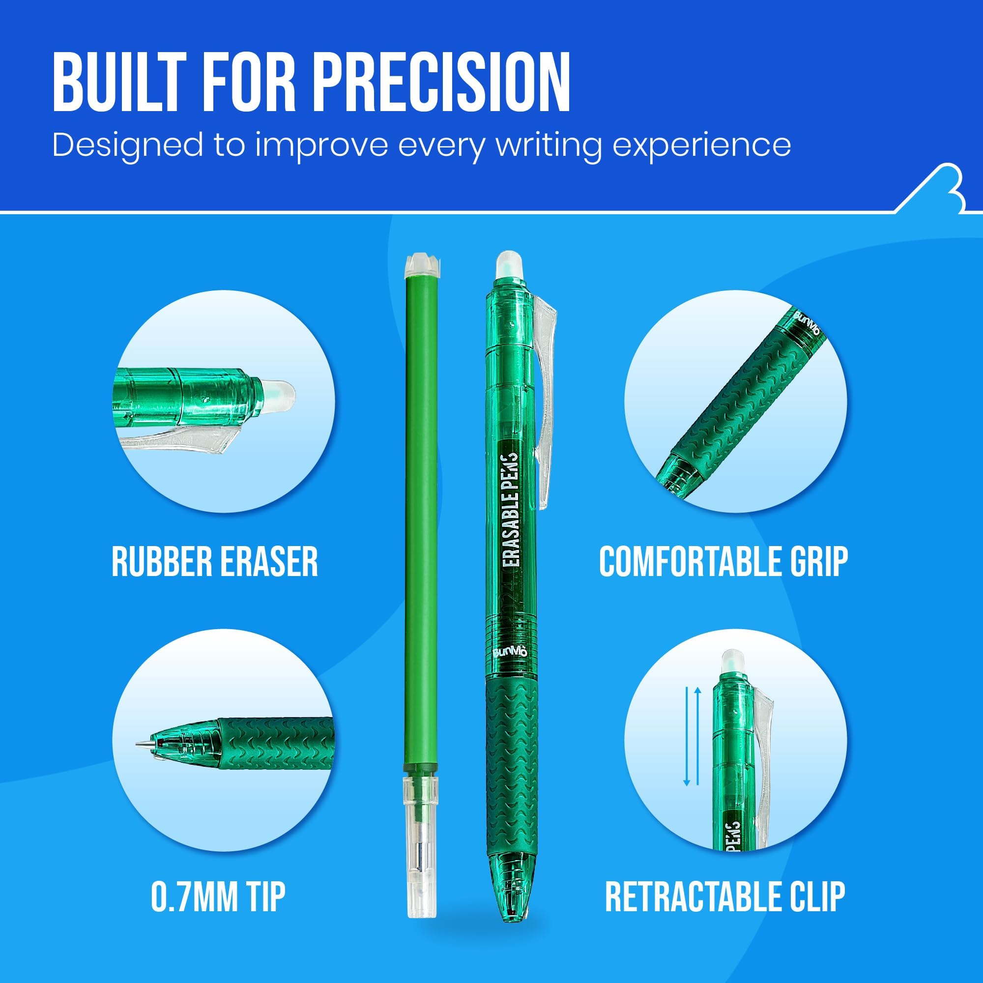 BUNMO Erasable Gel Pens 10 Pack - Multicolor with 10 Refills - School Supplies for Girls - Erasable Pens for Smooth Writing & Drawing - Tween Girls Gifts