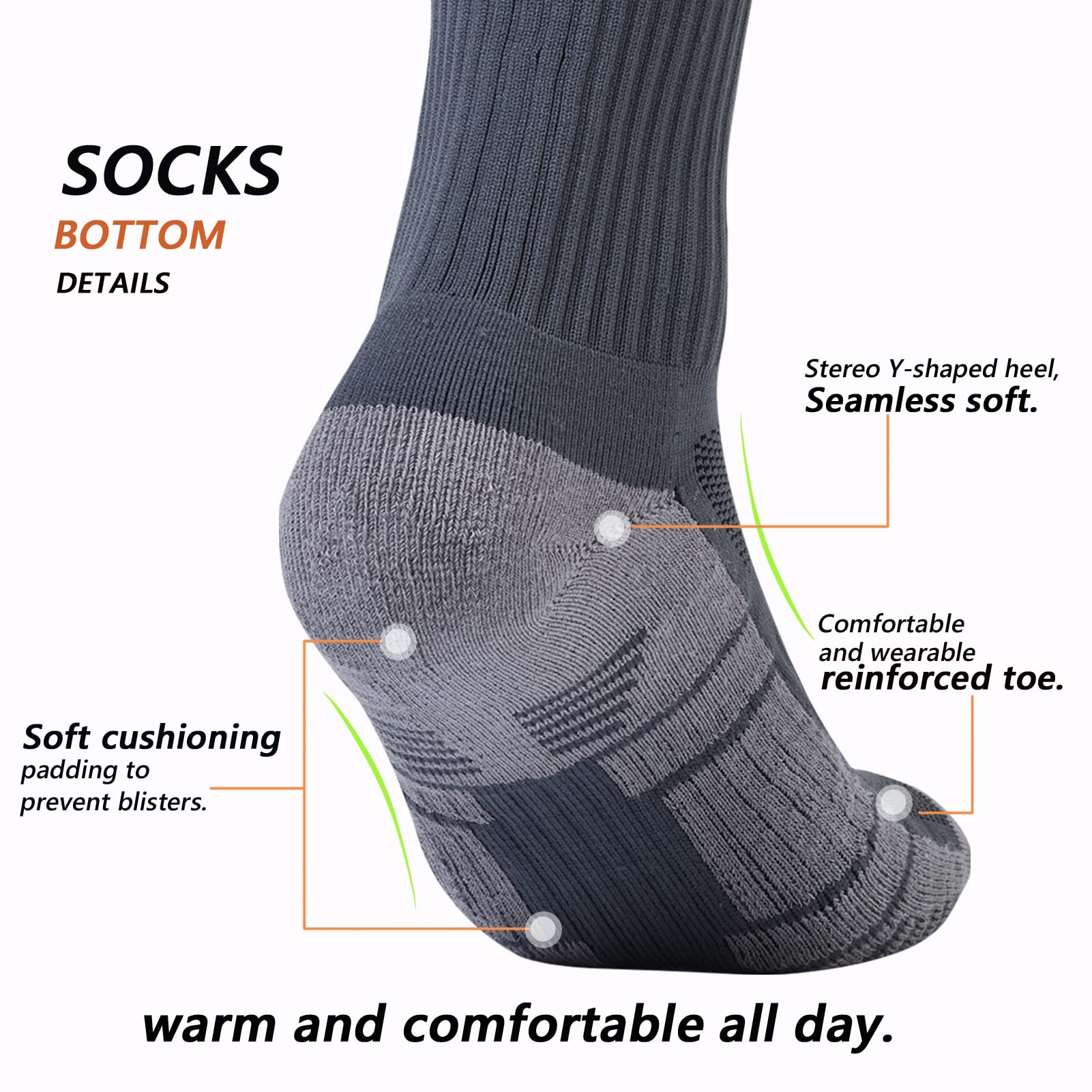 GAXIDES Compression Socks for Mens and Womens 3 Pairs Athletic Arch Support Crew Winter Warm Running Sports Socks for Hiking Outdoor Black L