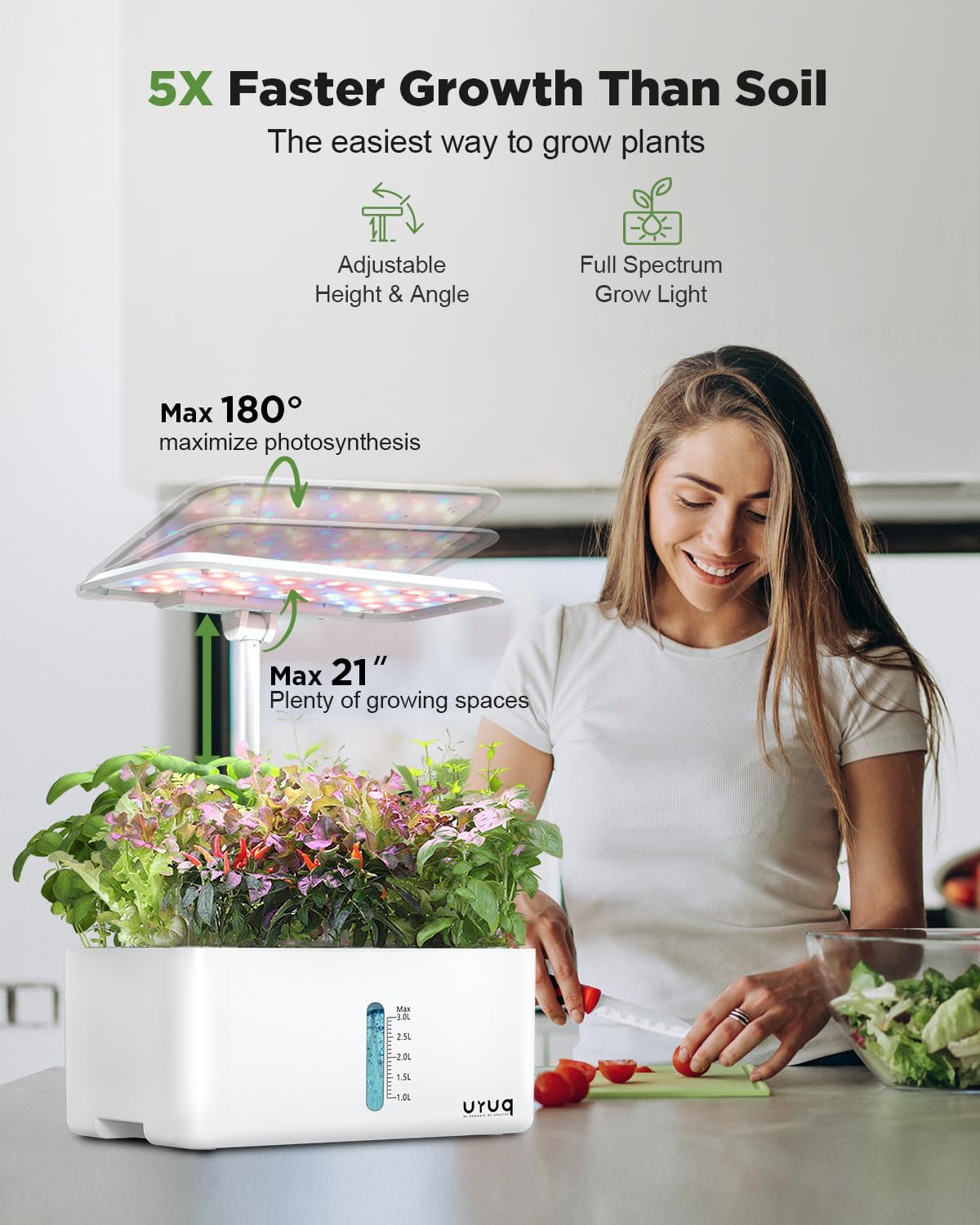 URUQ Hydroponics Growing System Garden: 8 Pods Indoor Herb Garden with Grow Light Plants Germination Kit Quiet Automatic Hydroponic Height Adjustable - Gardening Gifts for Women Kitchen White