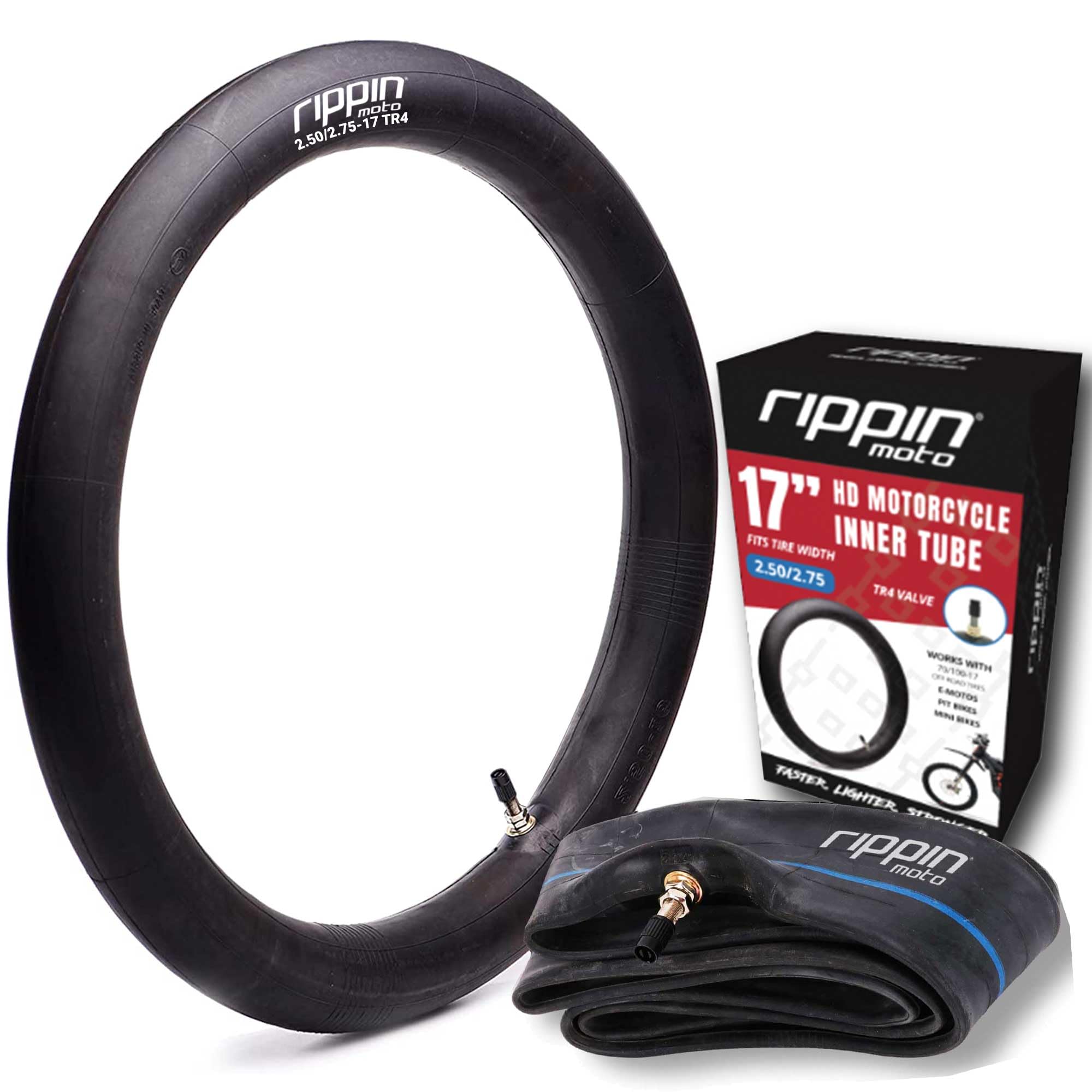 Rippin Moto 2.50/2.75-17 Motorcycle Inner Tube (70/100-17) 2.5mm Thick, 10Mpa Durable & Lightweight - 100% Natural Rubber - Fits Most Dirt Bikes, Pit Bikes & E-Motos with 17" Wheels
