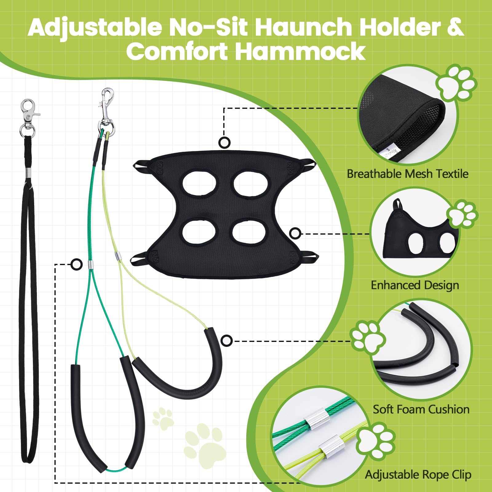 SUNMCCN Dog Grooming Table Arm with Hammock, 35" Adjustable Height Grooming Arm with Clamp and No-Sit Haunch Holders, Suitable for Small & Medium Pets