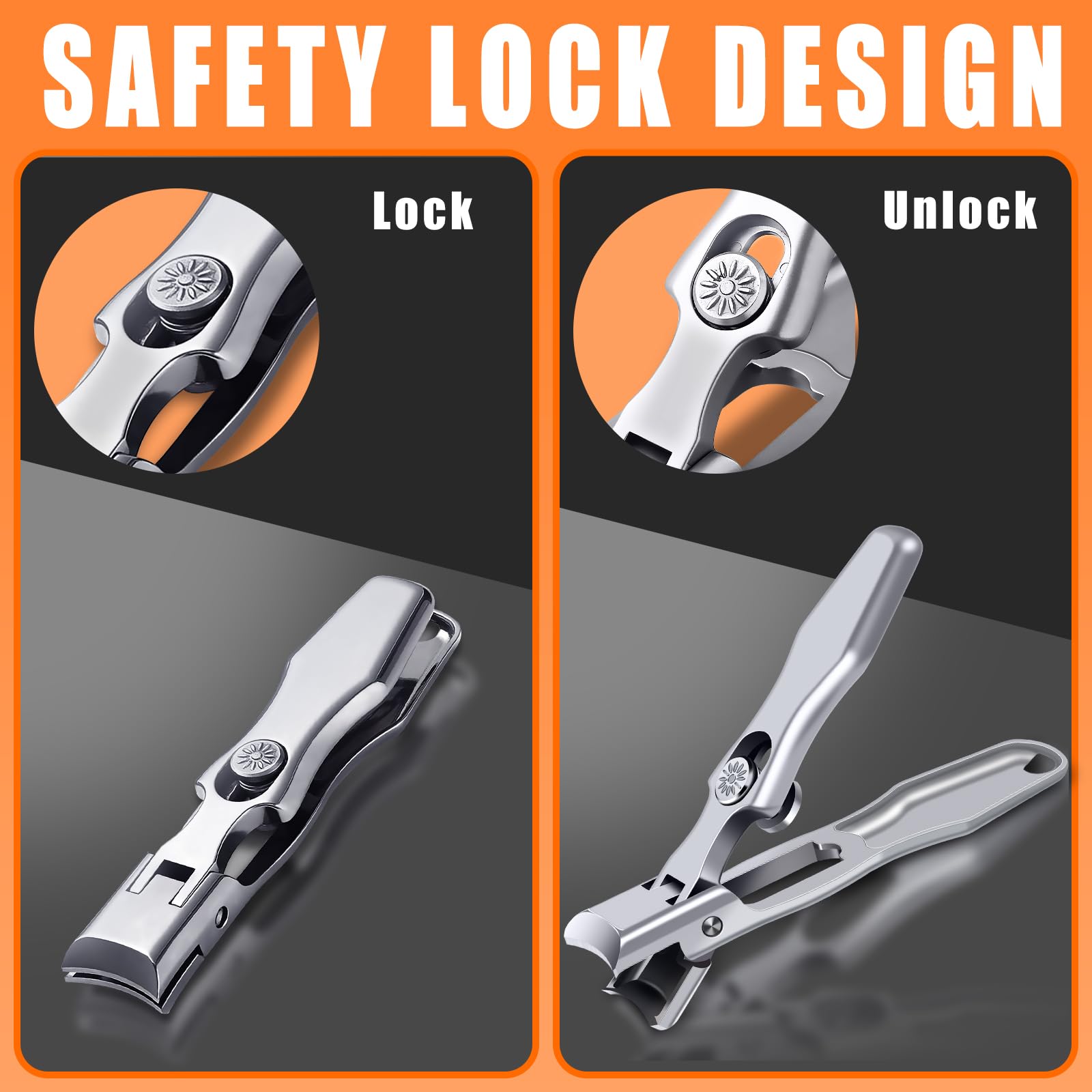 Nail Clippers for Men Thick Nails, Large Toenail Clippers for Seniors Thick Toenails with Wide Opening, Ultra Sharp Anti Splash Fingernail Clipper Cutter Long Handle with Catcher