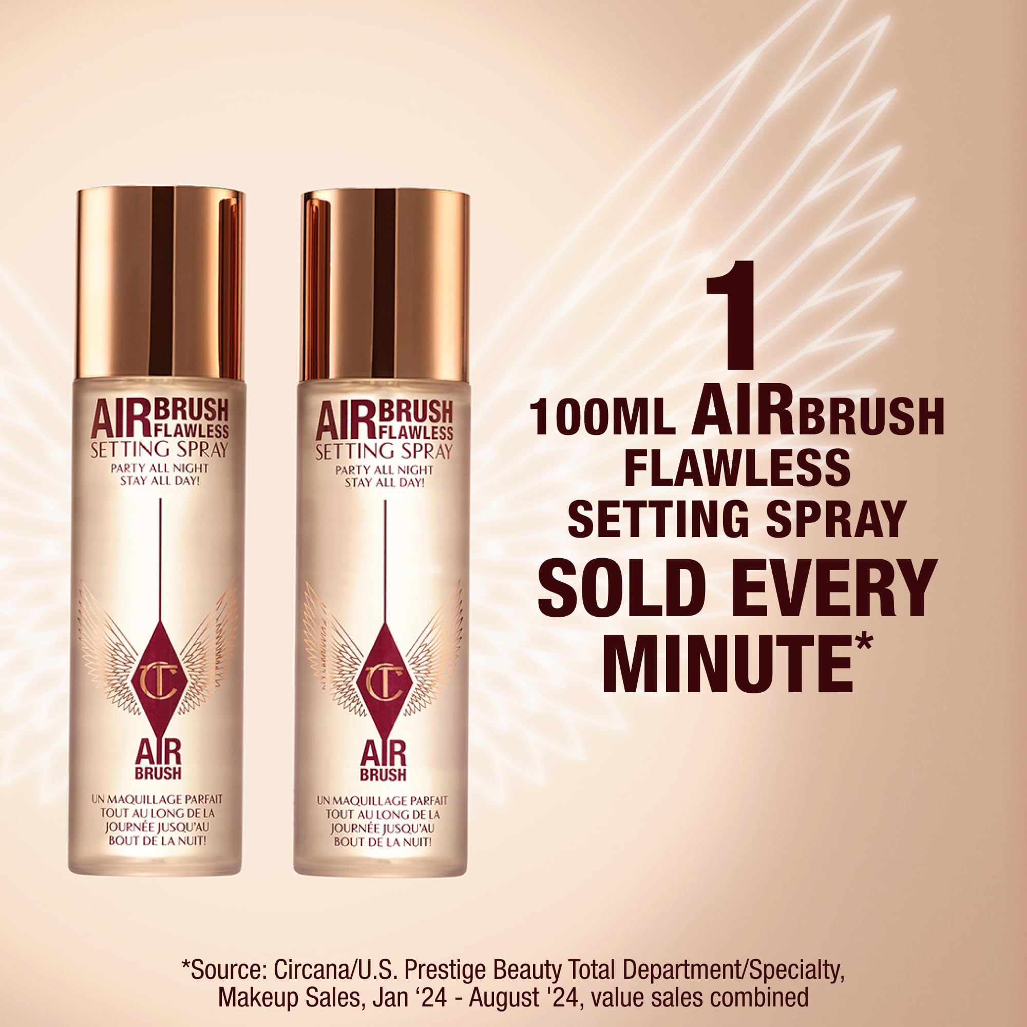 Charlotte Tilbury Airbrush Flawless Setting Spray - Ultra-Fine Hydrating Mist to Prime & Set Face Makeup For Up to 16Hr - Soothes, Blurs Pores & Calms Skin (100ml)