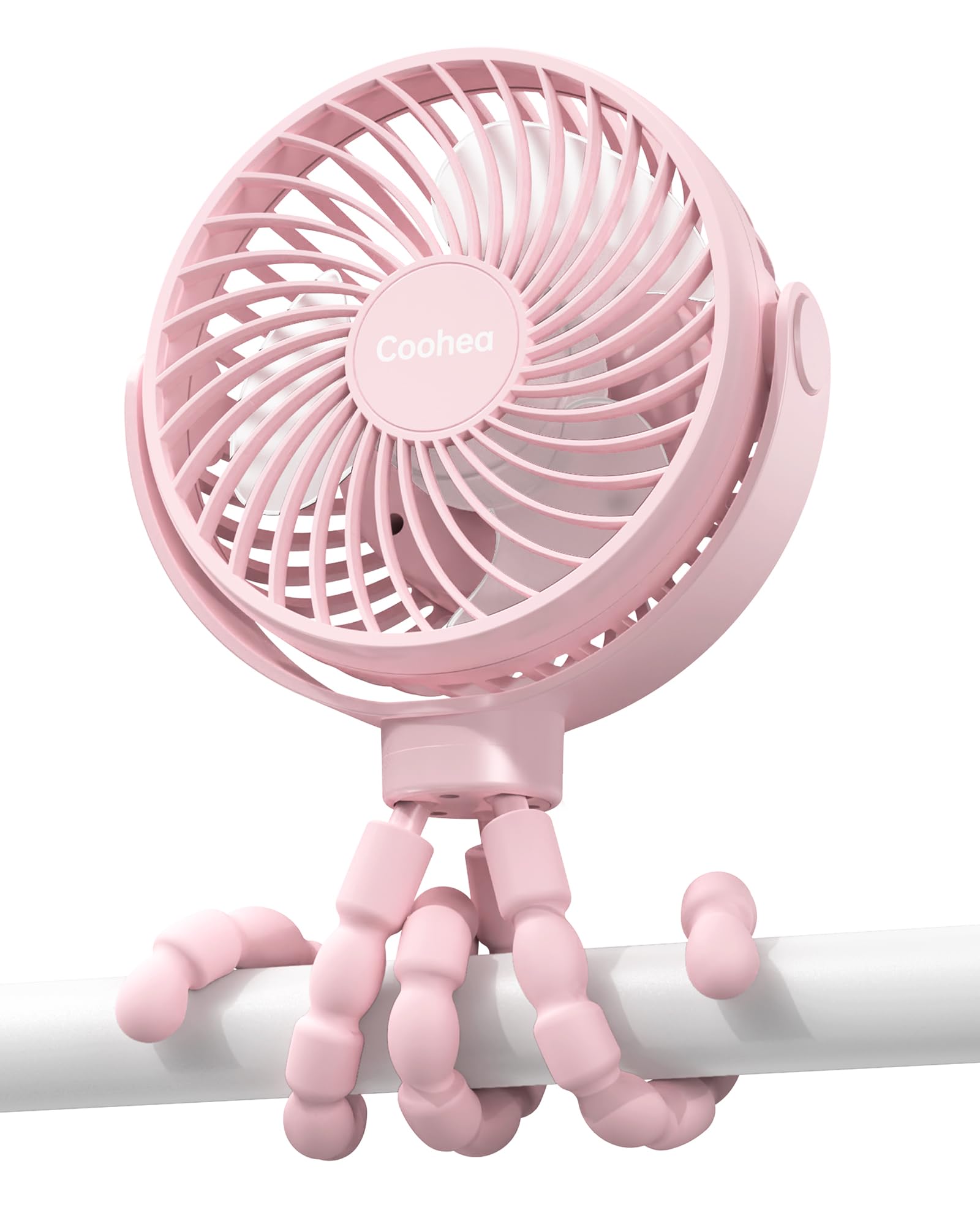 Coohea Stroller Fan Clip on Baby Fan USB Rechargeable Small Fan Battery Operated Portable Fan, Flexible Tripod for Car Seat Backseat Bike Beach Travel Trip Camping, 360°Rotatable, 3 Wind Speed, Pink