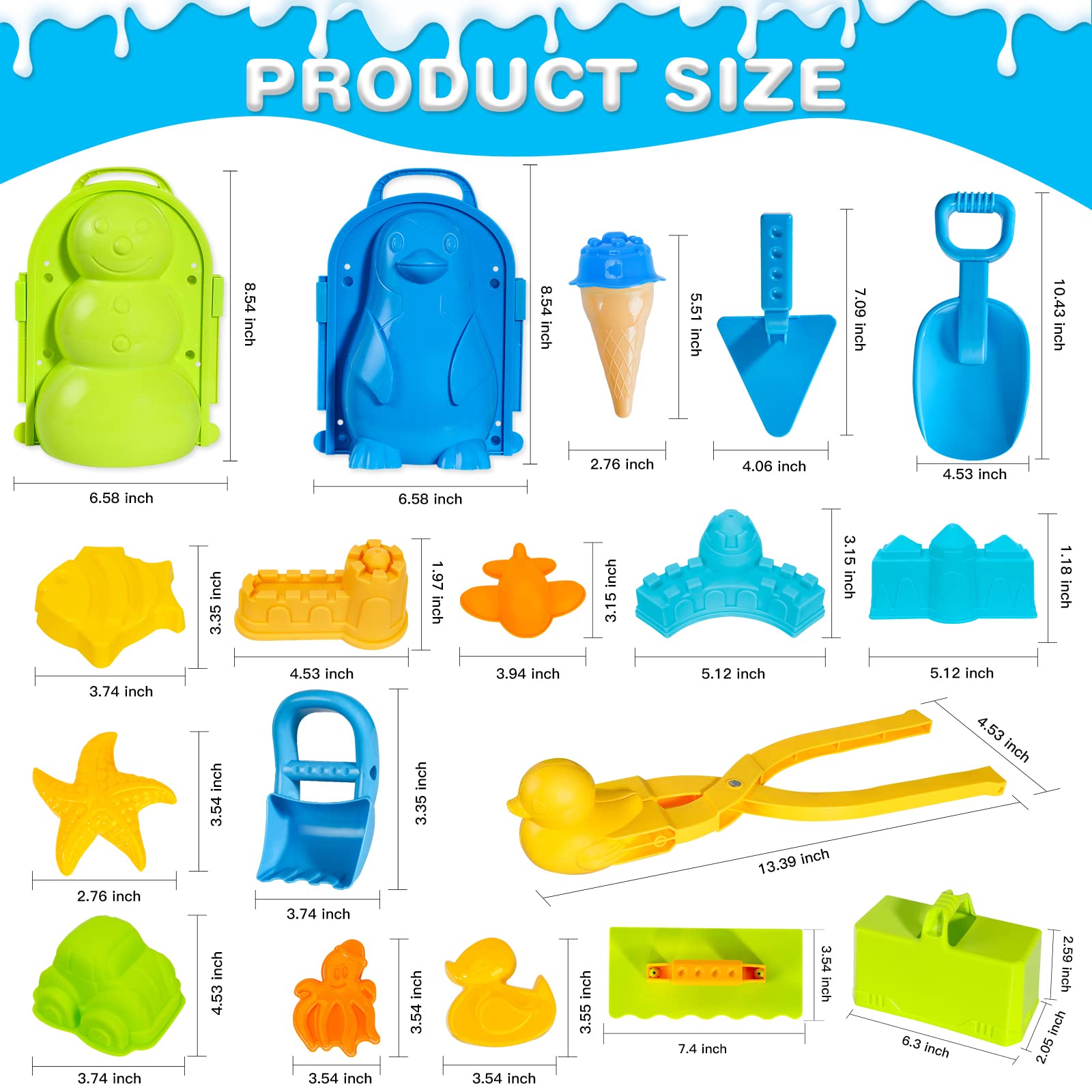 Max Fun 25Pcs Winter Snowball Tool Kit with Handle for Snow Ball Shapes Fights Duck for Kids Toddlers Adults Outdoor Sand Molds Beach Toys