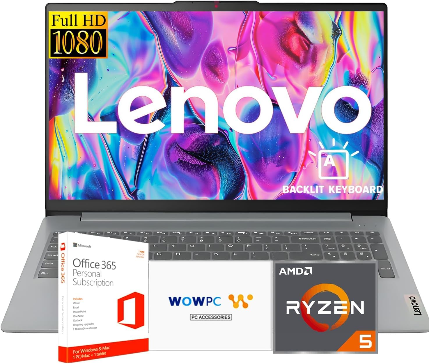 Lenovo Ideapad Slim 3 Laptop for Student & Business with Microsoft Office, Backlit Keyboard, AMD Ryzen 5 5625U (Beats i7-1260U), 15.6" FHD Display, 16GB RAM, 512GB SSD, Windows 11 Pro, WOWPC USB