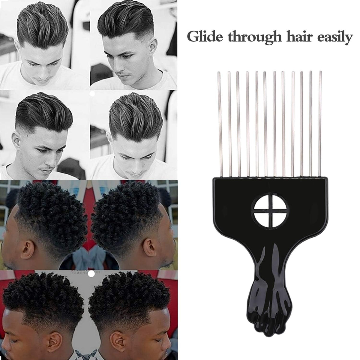 2 Pack Afro Pick, Hair Pick, Metal Pick Comb, Detangle Wig Braid Hair Styling Comb, Hair Comb Pick