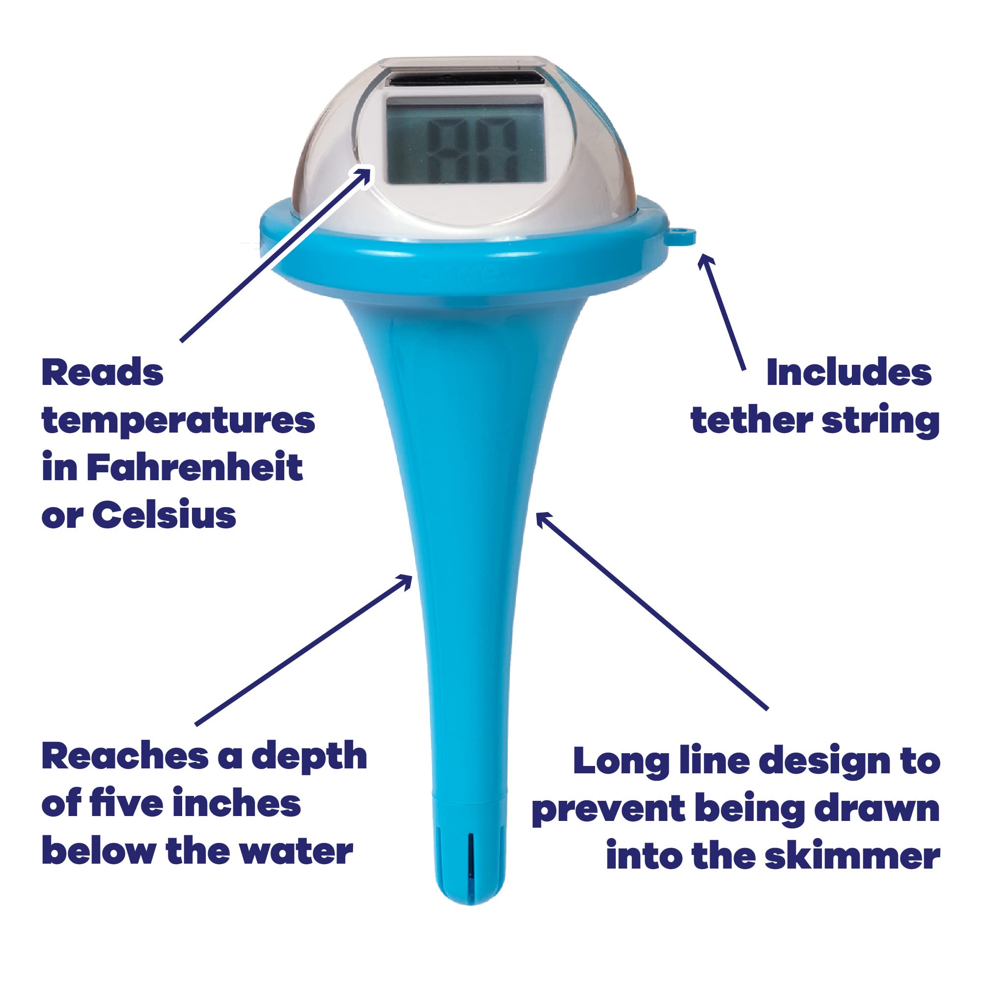 GAME Solar Digital Pool & Spa Floating Thermometer, Solar Powered, Fahrenheit & Celsius, Double-Sided Display, LCD Screen, Blue