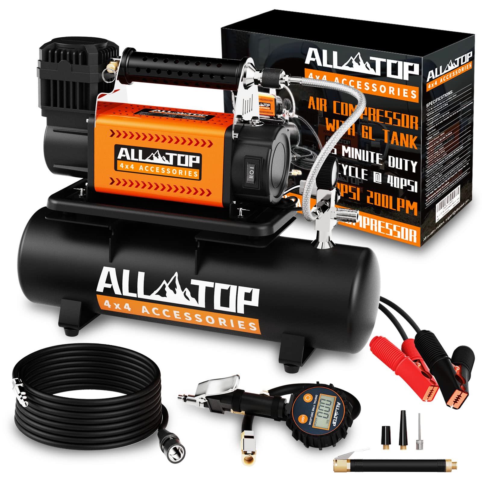 ALL-TOP Air Compressor with 6L Tank Kit,12V Portable Inflator & Oil-Free Steel Tank 6-Liter, Offroad Air Compressor for Truck Tires, Heavy Duty Air Pump Max 150PSI for SUV 4x4 Vehicle RV Tire