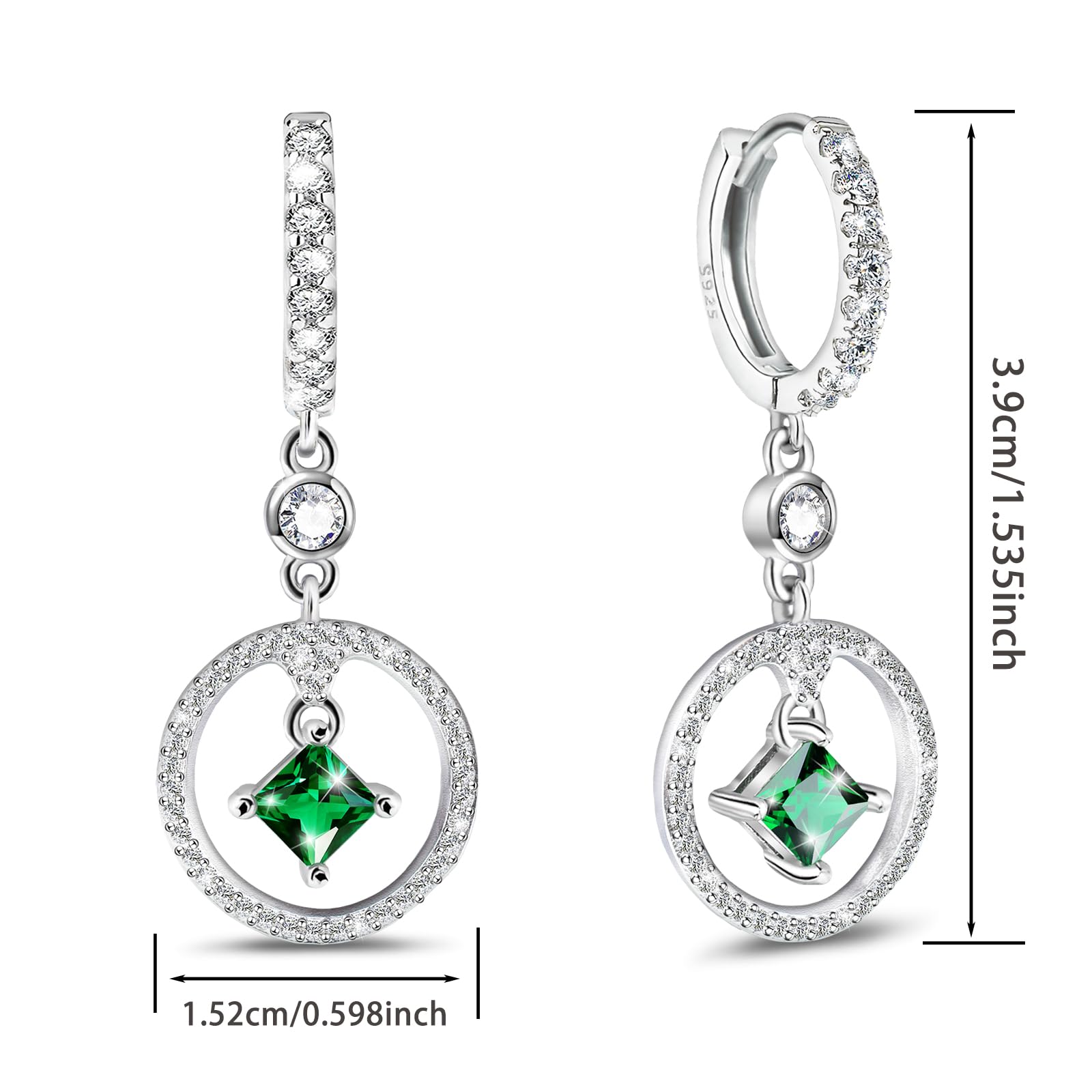 Silver Earrings for Women Trendy - Sterling Silver Hypoallergenic Drop Dangle Earrings Green Cubic Zirconia Dangling Earrings for Sensitive Ears Classic Fashion Earrings Gifts for Christmas Birthday
