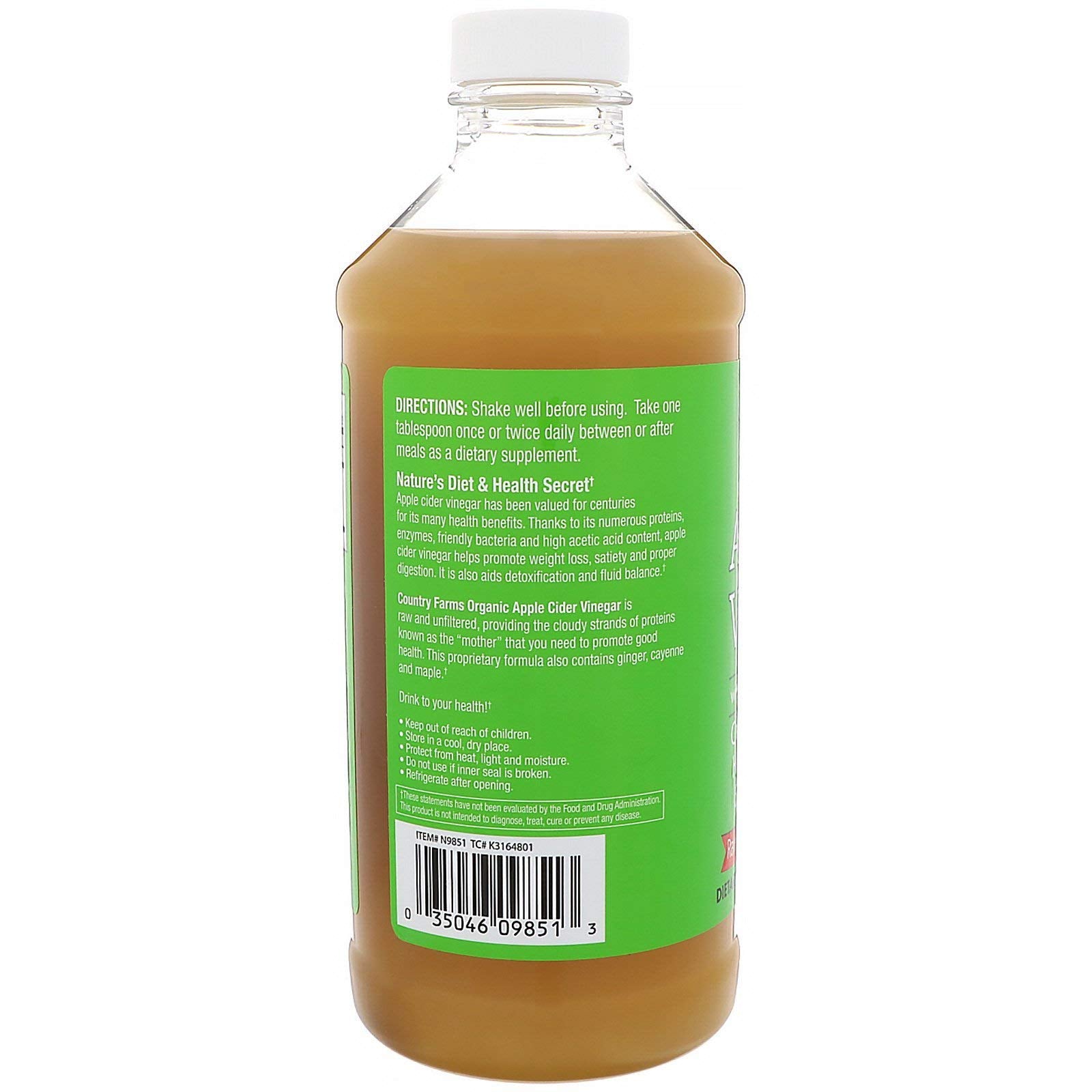Country Farms Organic Apple Cider Vinegar Tonic, Cleanses and Detoxifies, Helps Balance Fluids, Supports Digestion, With The “Mother”, Ginger Cayenne & Maple, 16 Fl. Oz.