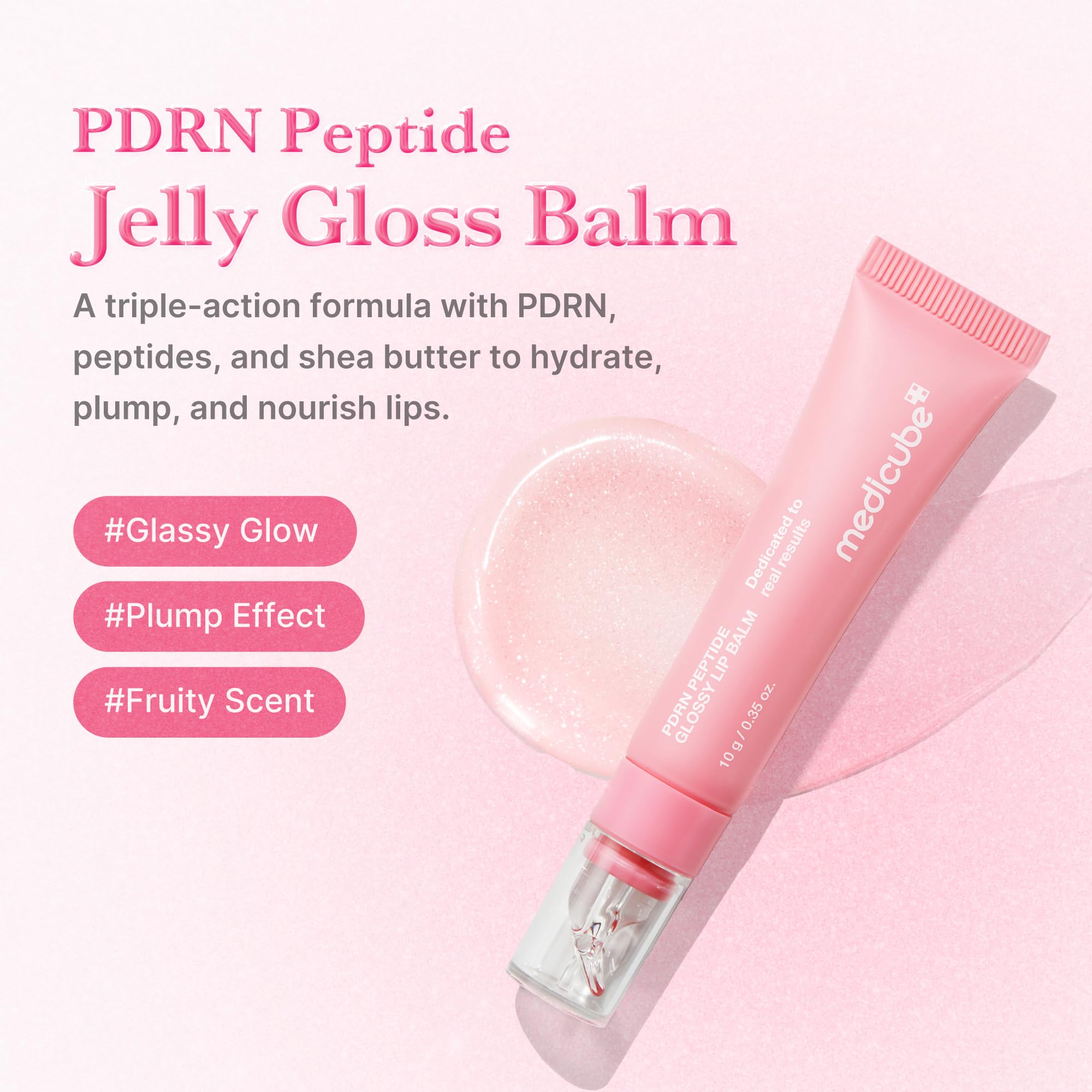 medicube PDRN Peptide Jelly Gloss Balm | Moisturizing Lip Gloss with Pink Peptide, Hyaluronic Acid, Ceramide & Shea Butter | Clear Gloss with Silver Pearl for a Plump, Glossy Lips | 10g