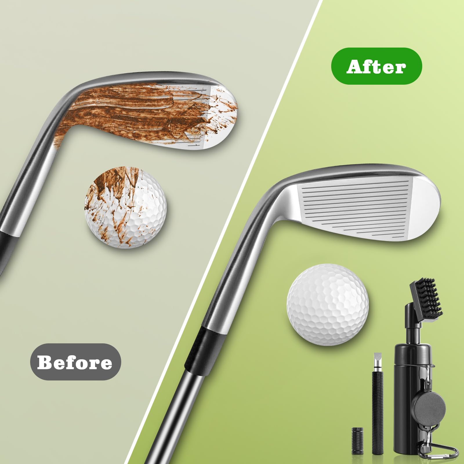 Wynaura Pro Golf Club Cleaner Brush with Golf Groove Sharpener Tool Suitable for U & V-Grooves 8 Inches Golf Water Brush with Retractable Clip Hold 5oz of Water Perfect Golf Accessories for Men/Women, Black