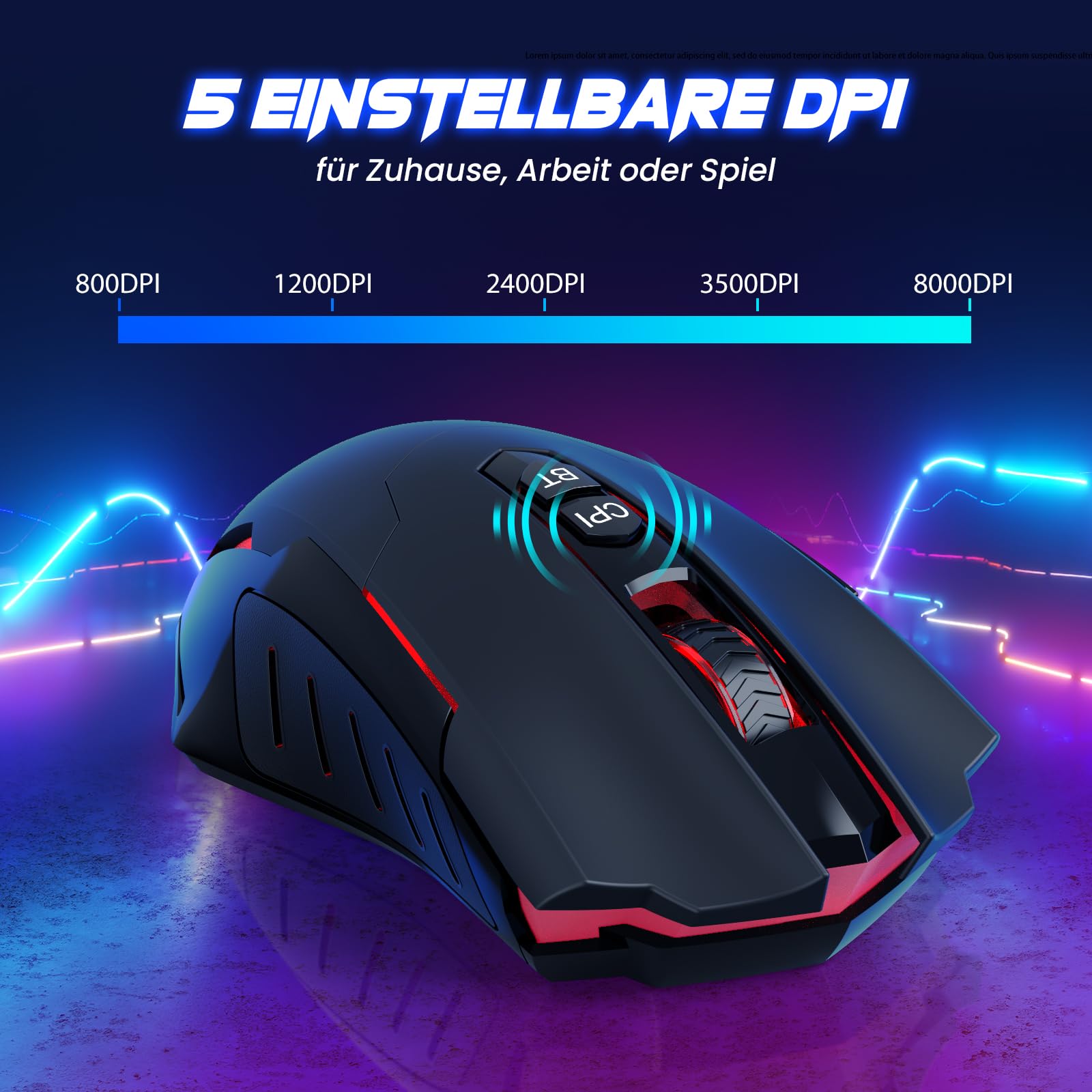RisoPhy Wireless Gaming Mouse with 8000 DPI, 2.4G & Bluetooth Dual Mode Connection - Ergonomic Design, 7 Programmable Buttons, RGB backlighting, Precision Sensor for PC and Gaming