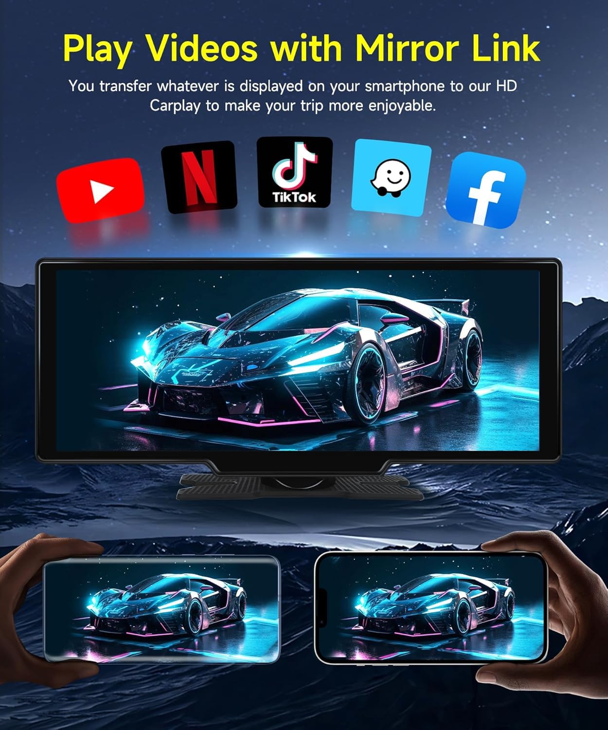 Podofo 9.3'' Wireless Carplay Screen for Car,HD 2.5K Front and AHD Backup Camera,Android Auto Airplay Mirror Link Touch Screen Bluetooth GPS Voice Control 64G TF Card,Car Play Screen for Car