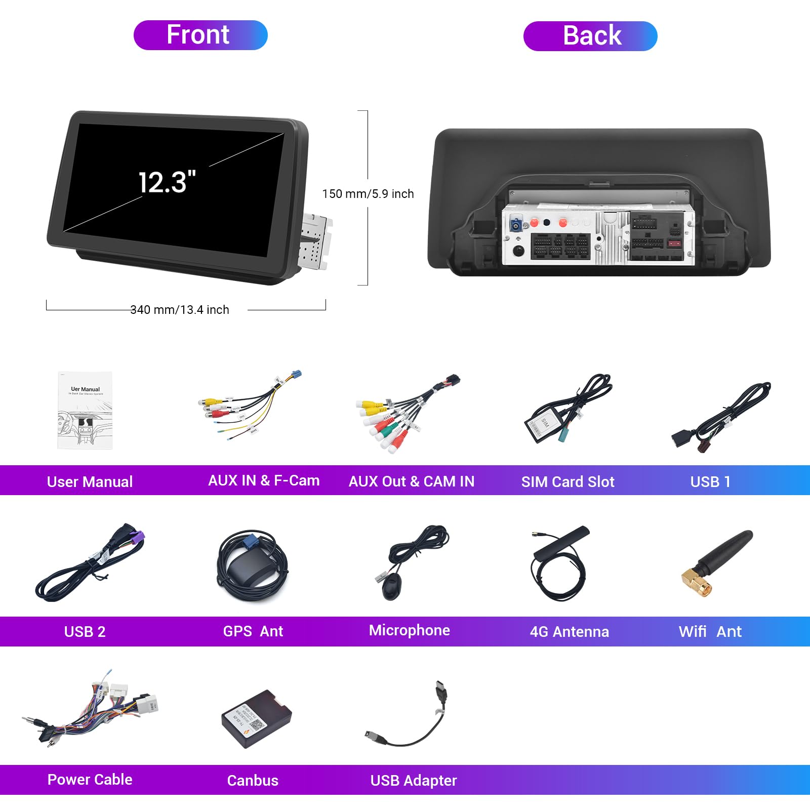 Roadanvi 12.3" 8GB+128GB Android Car Stereo for Toyota RAV4 2019 2020 2021, Wireless Apple Carplay & Andorid Auto, AM/FM Radio,Bluetooth,8 Core, Head Unit, QLED, 1920x720 Touch Screen, GPS Navigation
