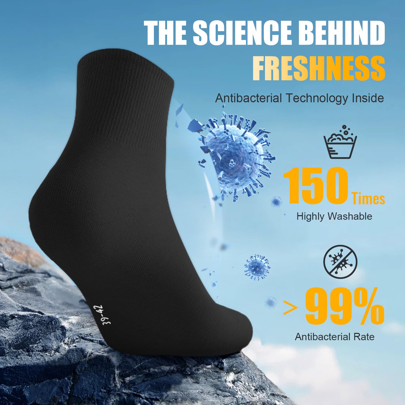 KAVOBO Men's Silver Ion Moisture Wicking Socks - Odor Control Defense Mid-Calf, Breathable Cotton Gift Pack