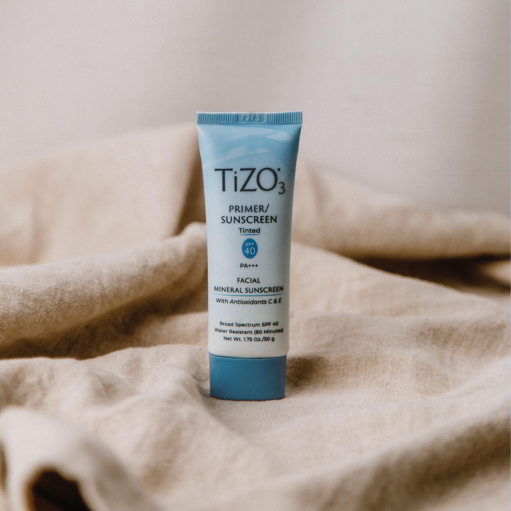 TiZO3 Facial Mineral Sunscreen and Primer, Tinted Broad Spectrum SPF 40 with Antioxidants, Sheer matte finish, Fragrance-Free, Oil-Free, Dermatologist-recommended, PA+++ 1.75 oz