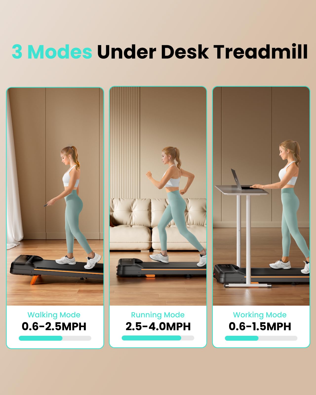 Abonow Portable Walking Machine Pad, Under Desk Treadmill with Incline for Home Office 2.5HP, LED Display, 265 Lbs Weight Capacity with Remote Control, Black Orange