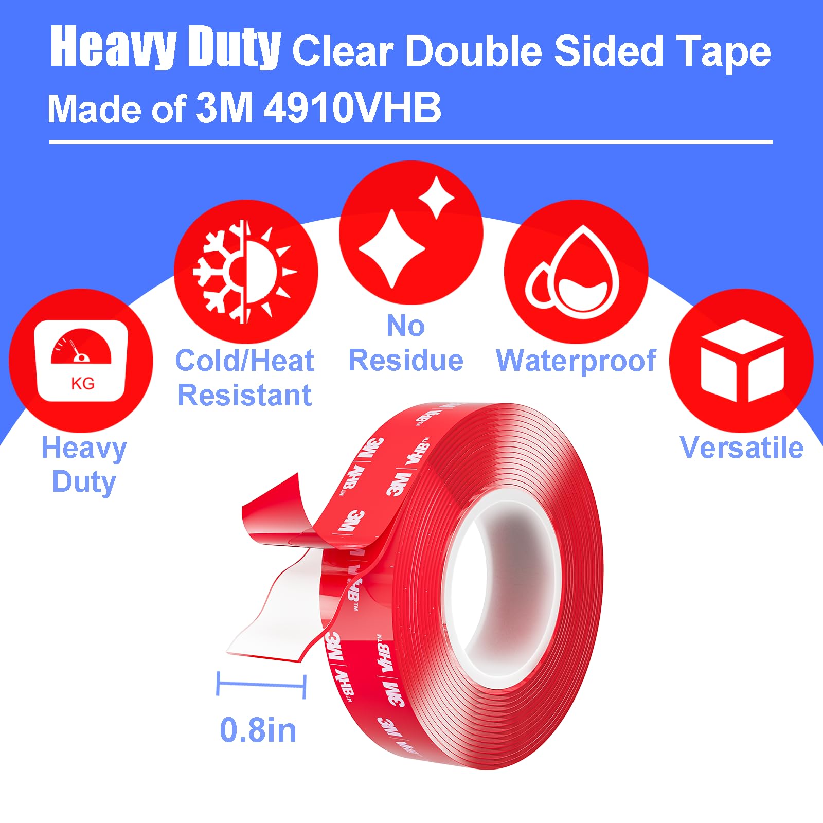 PHIXBEAR 0.79in Made of 3M VHB Heavy Duty Double Sided Mounting Tape - No Damage, Heat Resistant, Waterproof, Clear Nano Adhesive Tape 9.85FT