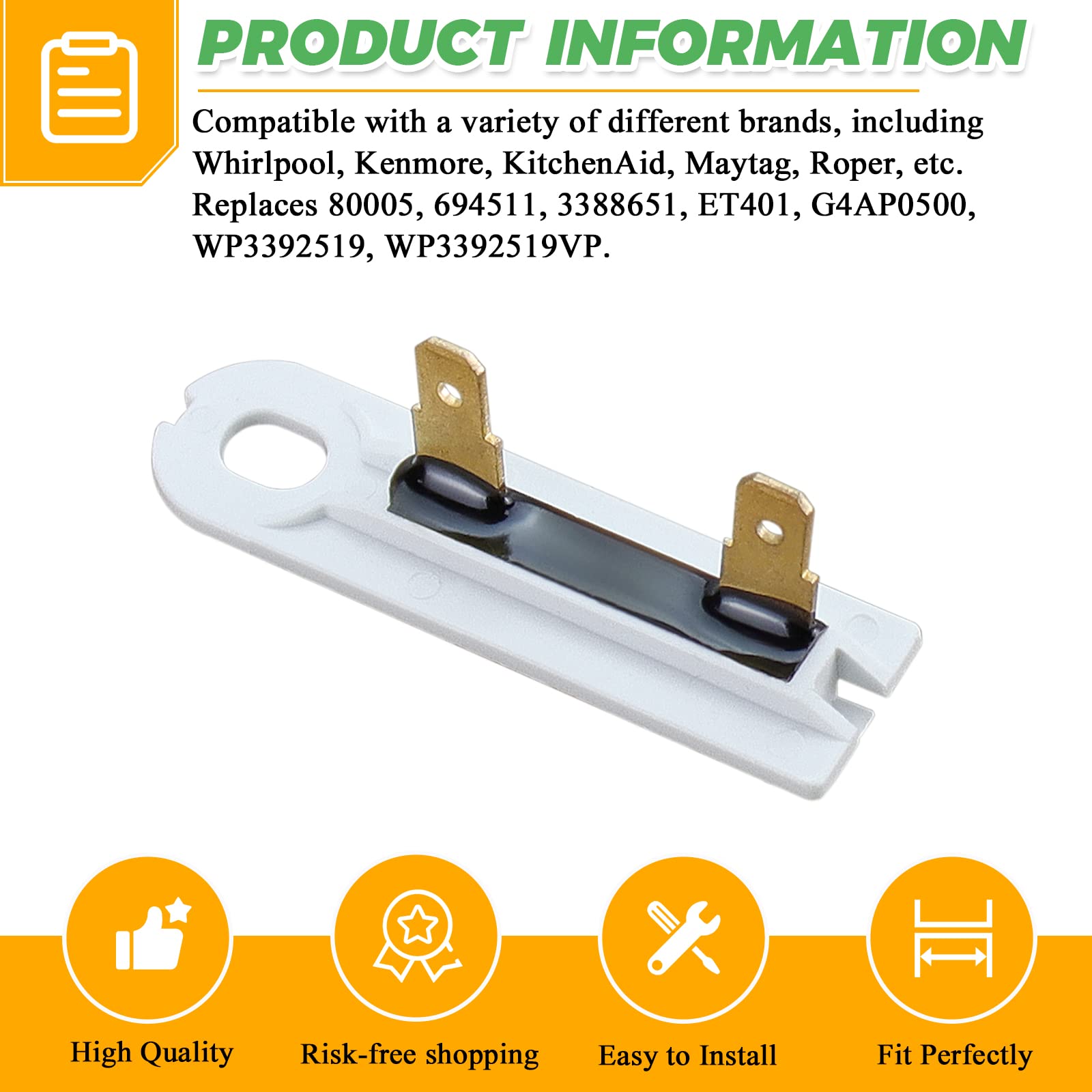 ππ₯ππ§ππππ 20Pack 3392519 Dryer Thermal Fuse by Techecook - Replacement for Whirl-Pool Ken-More Dryers - Compatible for Part 80005 3388651 WP3392519VP 694511 Thermal Fuse (20 Pack)