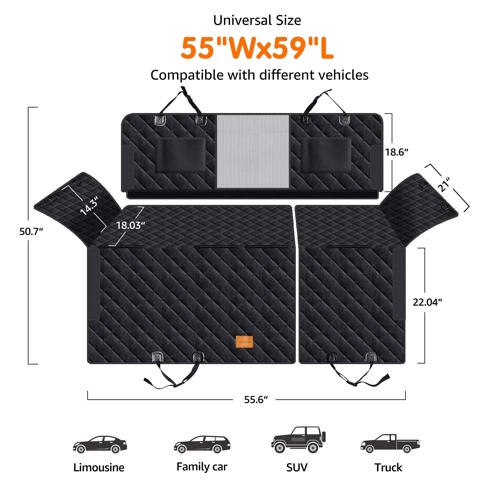 nzonpet Upgraded 6-in-1 Dog Car Seat Cover for Back Seat, 100% Waterproof Dog Car Hammock, Nonslip Dog Seat Cover for Cars Trucks and SUVs, Backseat Cover Protector for Dogs with Mesh Window- Black