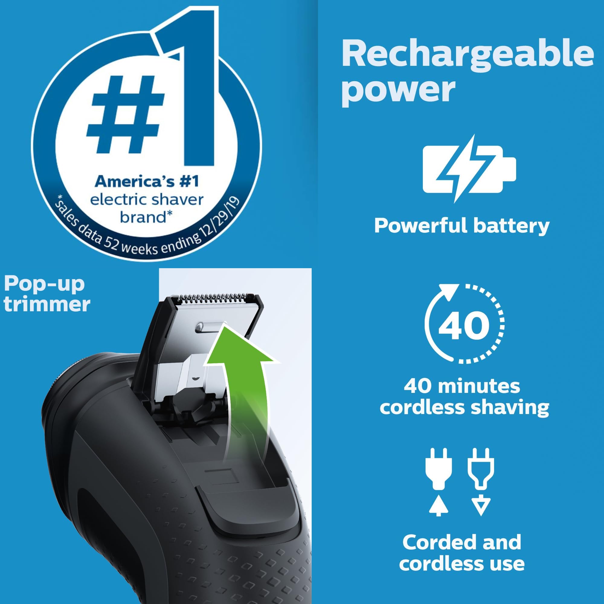Philips Norelco Electric Shaver Trimmer Series Men's Shaver with PowerCut Blades & pop-up Trimmer