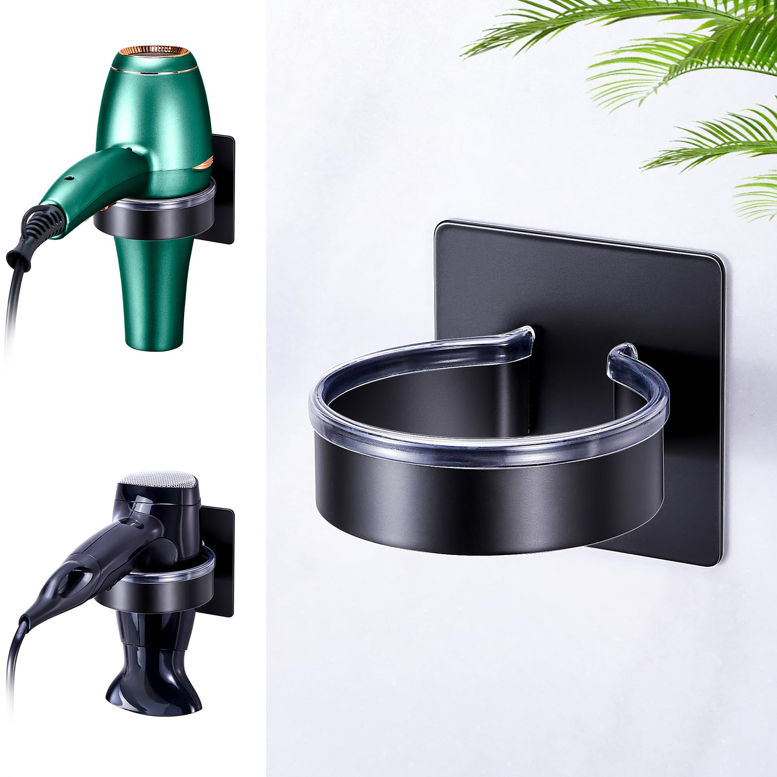 WAYASI Blow Dryer Holder Wall Mounted, hairdryer Holder for Bathroom, Blow Dryer Organizer, Hair Tool Organizer Wall Mount, Adhesive Hair Dryer Storage for Bathroom Barber Shop (Black)