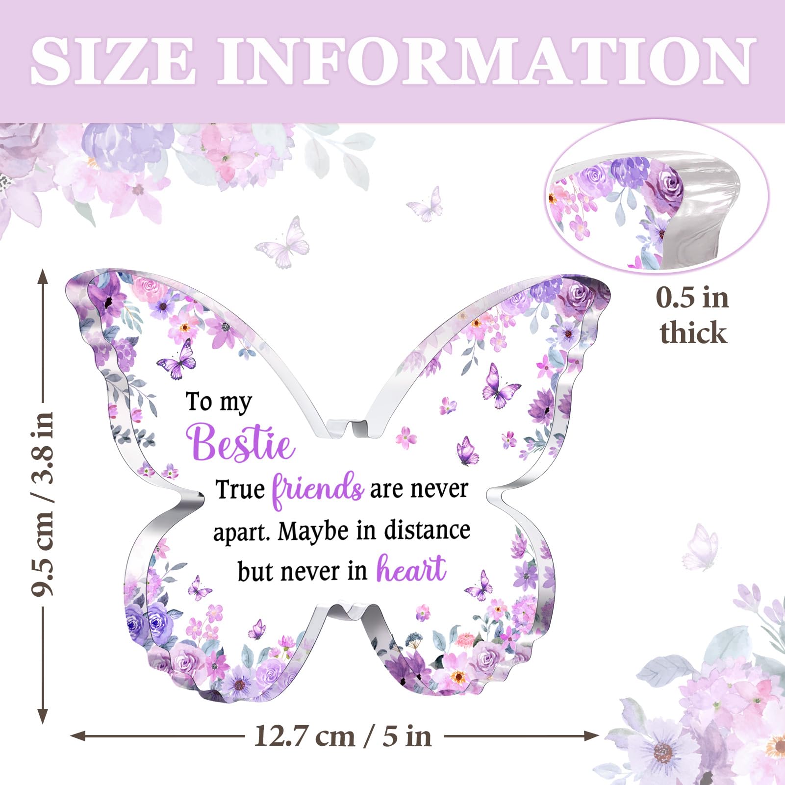 Glydein Best Friend Gift for Women, Unique Purple Butterfly Acrylic Plaque Desk Decor, Bestie Best Friend Birthday Gifts for Women Friendship for Bff Bestfriend, 5 x 3.8 x 0.5 inches