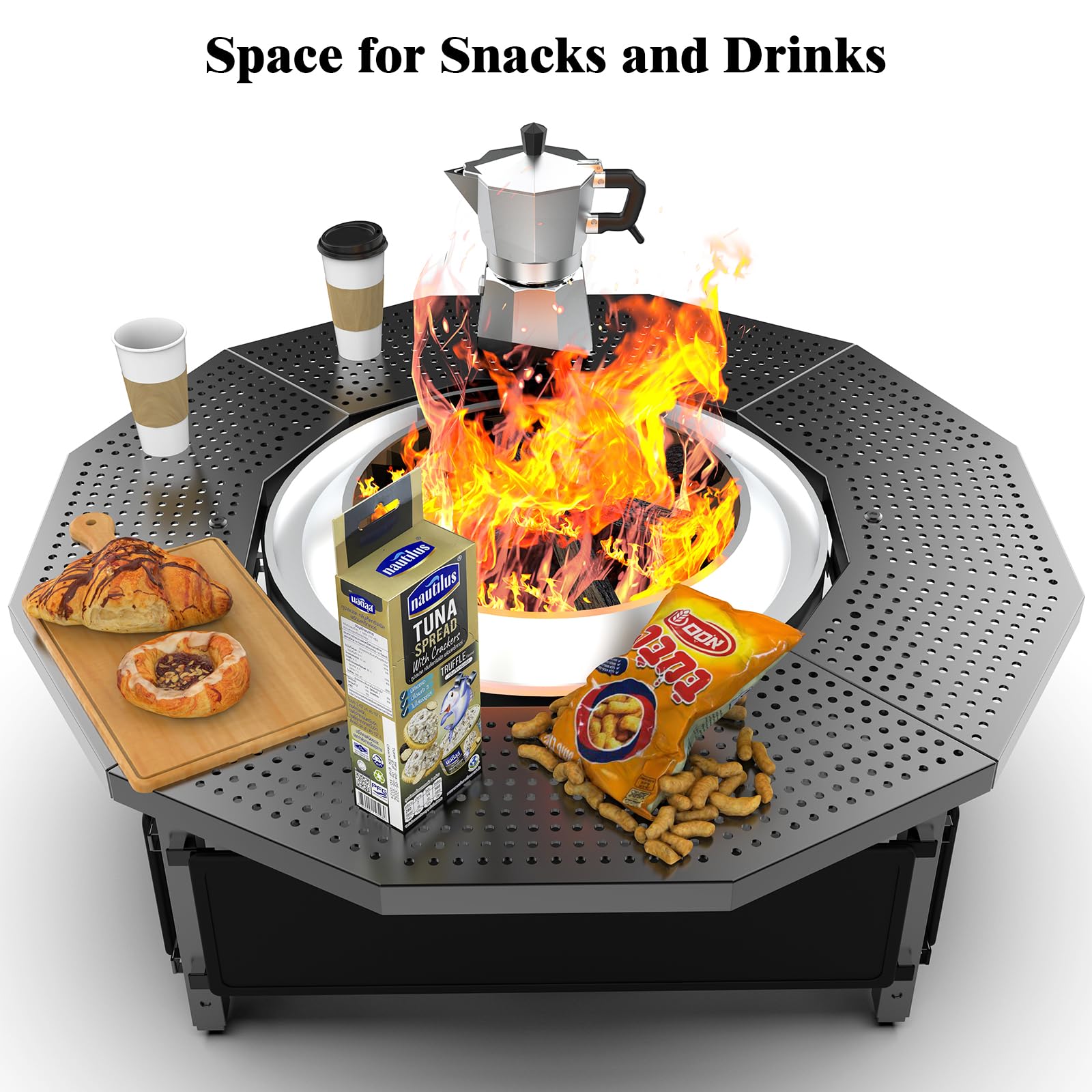 Lezbanz Fire Pit Surround Tabletop for Solo Stove Bonfire Ranger 2.0, with UV-Resistant Outdoor Fabric, Thick Metal Black