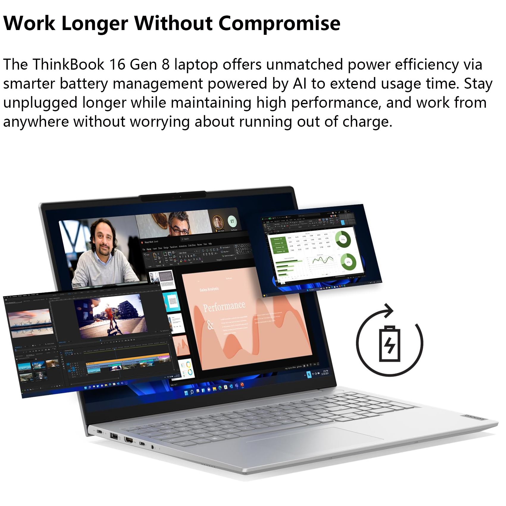 Lenovo ThinkBook 16 Gen 8 Business Laptop Computer, Intel 16-Core Ultra 7 255H (Beat i9-13900H), 16GB DDR5, 1TB PCIe SSD, 16" FHD+ Copilot AI PC, WiFi 6E, BT 5.3, Fingerprint Reader, Windows 11 Pro