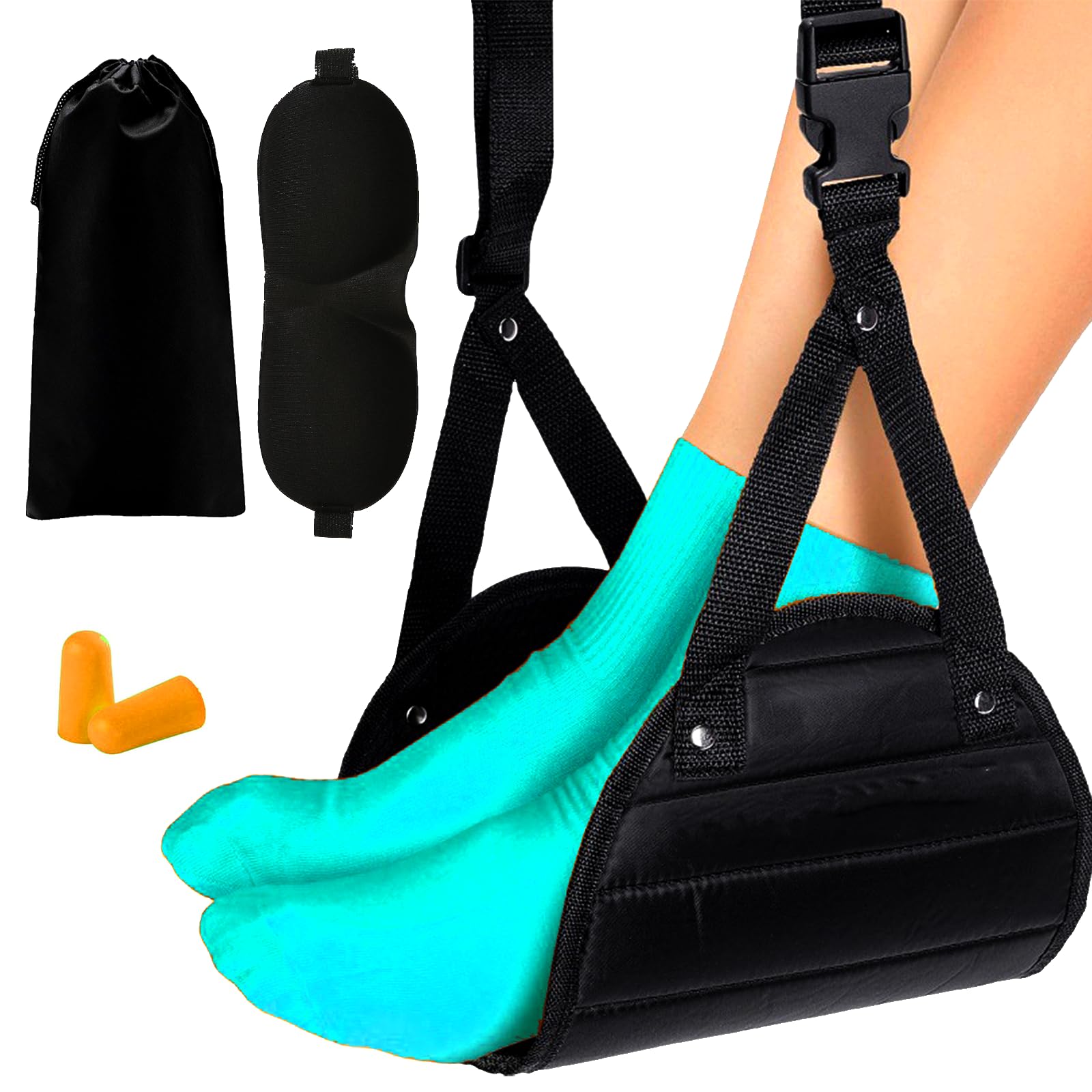 Foot Hammock for Plane Travel Accessories,Comfortable and Portable Airplane Foot Hammock,with Eye Mask and Earplugs,- Airplane Travel Essentials to Relax Your Feet,Best Gifts for People Who Travel
