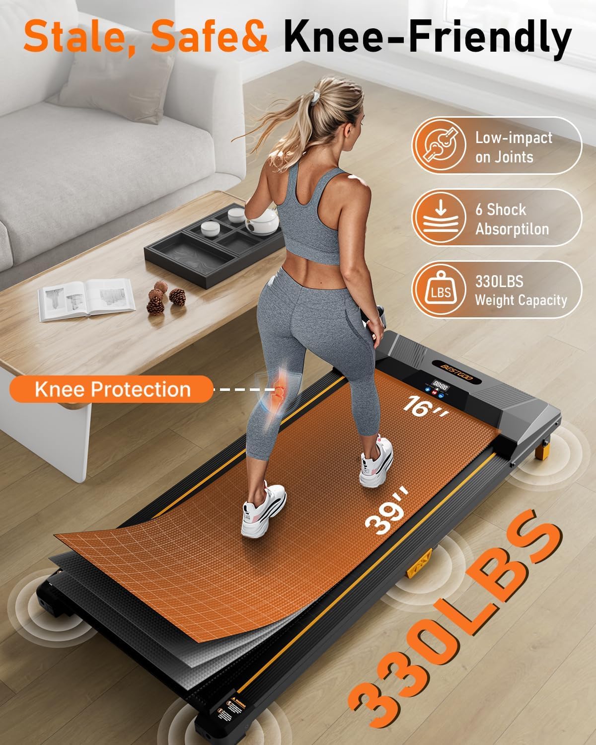 Walking Pad Treadmill, BestGod Incline Under Desk Treadmill 330lbs Capacity, 2.5HP Portable Treadmills for Home, Compact Treadmills Mini Walking Pad, Running Machine with Remote Control