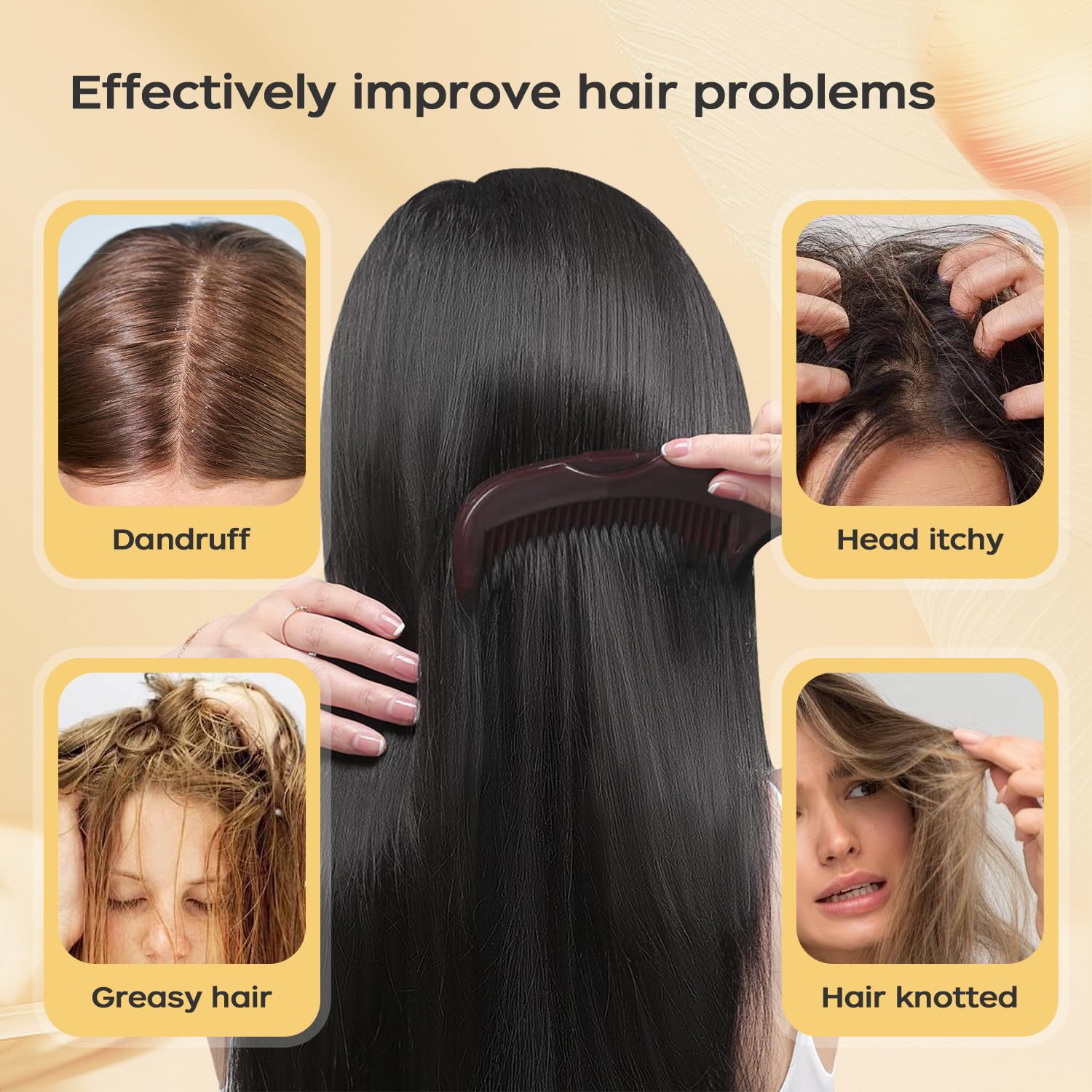 Dandruff Comb Self-cleaning, Scalp Care Massage Energy Comb, Plastic Wide Hollow Tooth Button Comb for Scalp Exfoliation with Gua Sha Handle for Healthier Scalp and Hair Growth for Women Men Kids