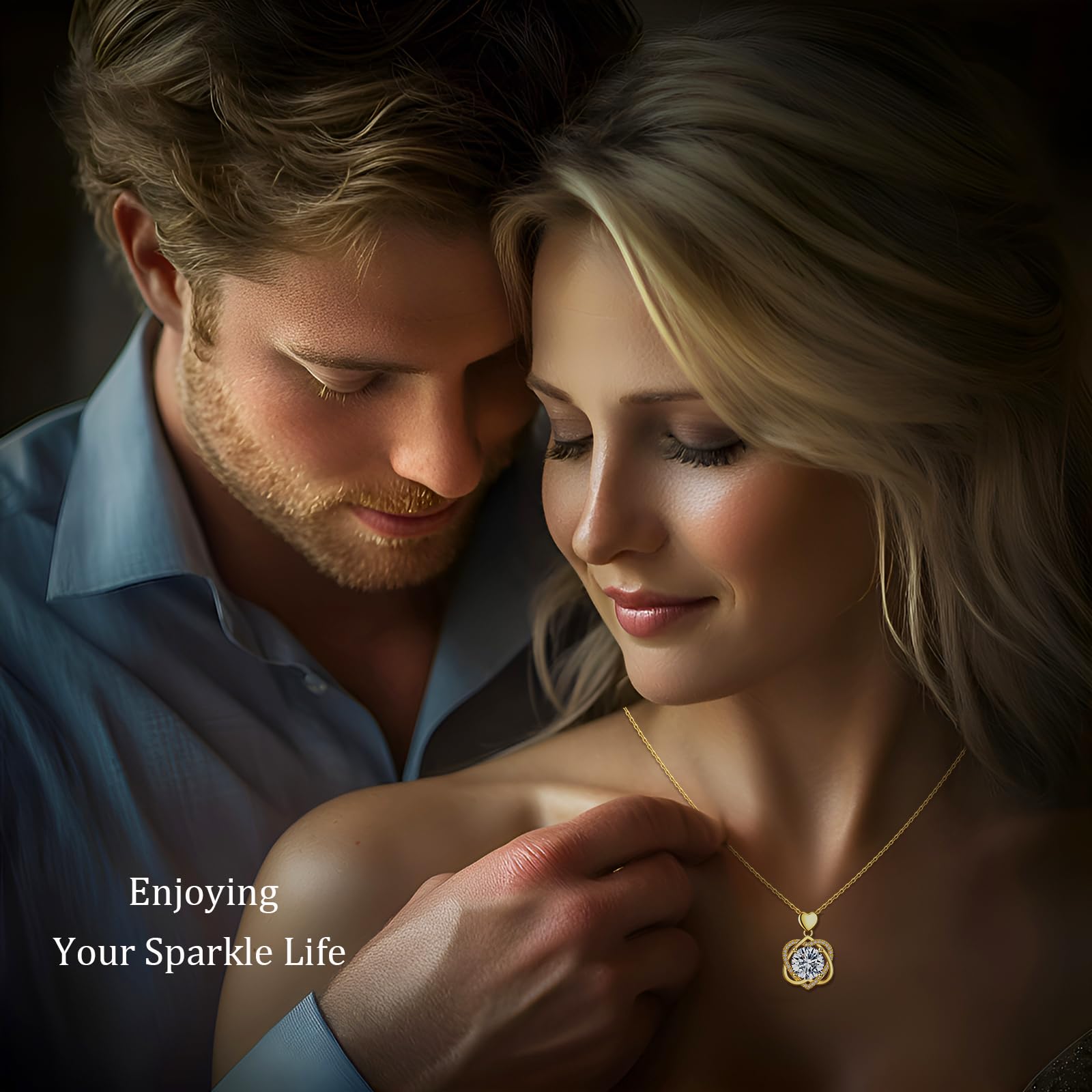 InfinityLove Heart Gold Necklaces for Women, 4 Carats Moissanite, Gold-plated Silver Pendant Jewelry, Anniversary Birthday Gifts for Wife, Girlfriend, Daughter, Mom