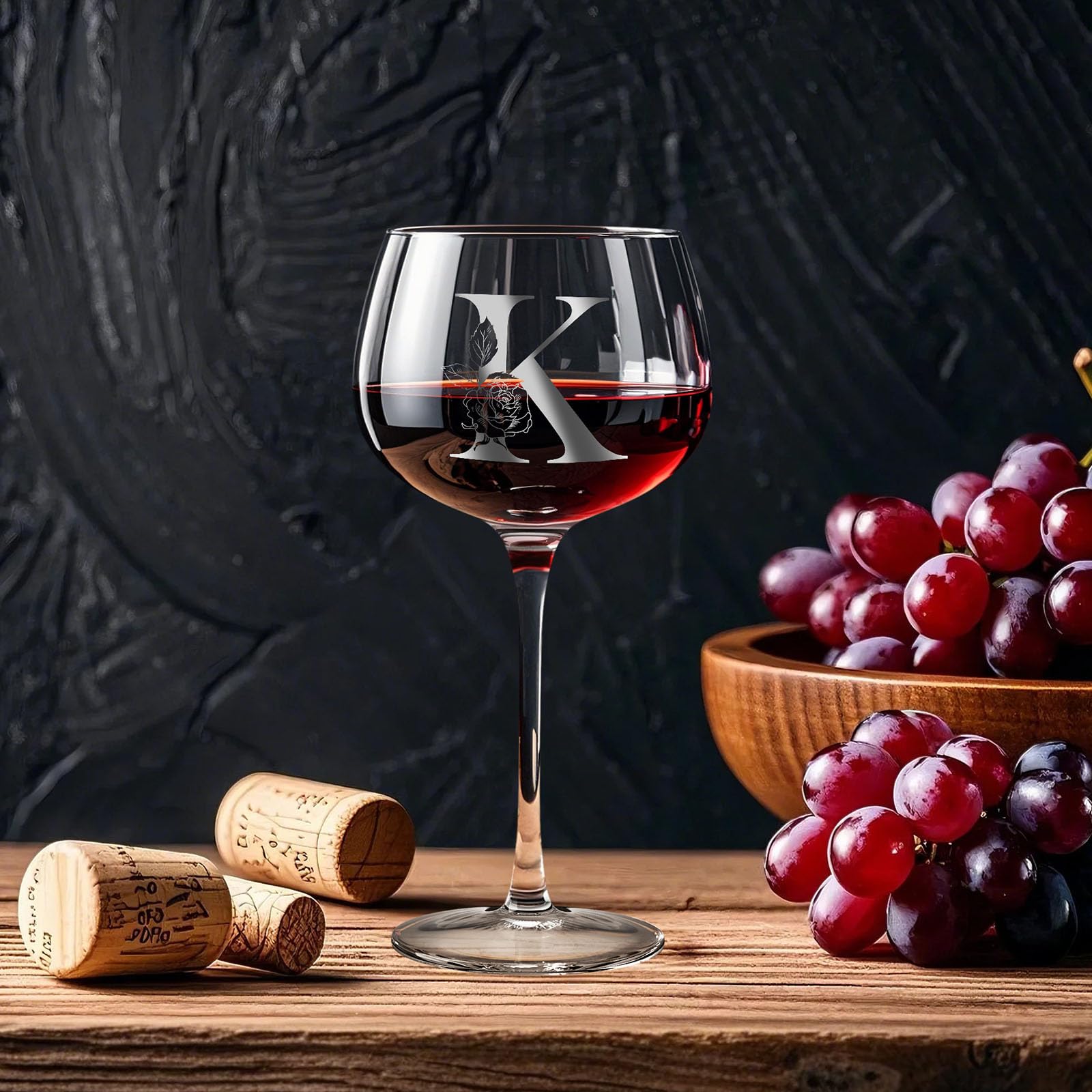Mothers Day Gifts for Mom Grandma Wife Daughter, Initial A-Z Wine Glass Personalized Gift For Women, Unique Birthday Gifts for Women Her Mom Best Friend Sister Wife (K)