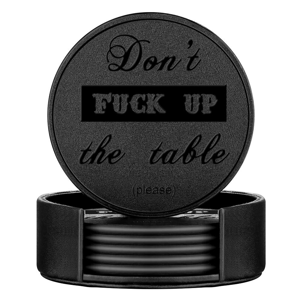 Coasters for Drinks, Thipoten Leather Coasters with Holder, Protect Furniture from Damage(6PCS, Black)