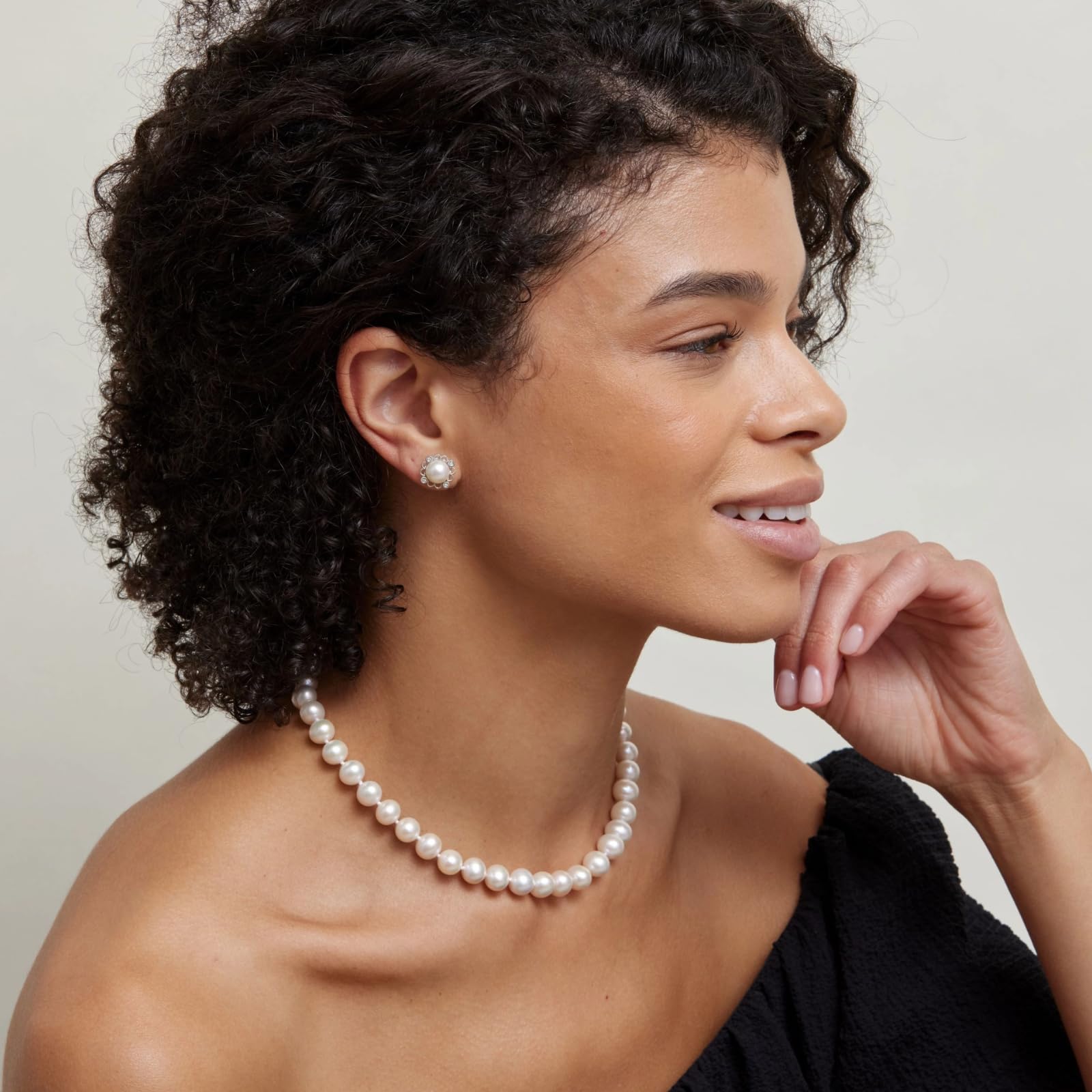 The Pearl Source Real Pearl Necklace for Women with AAA+ Quality Round White Freshwater Genuine Cultured Pearls | 20-inch Pearl Strand with 14K Gold Plated Sterling Silver Clasp