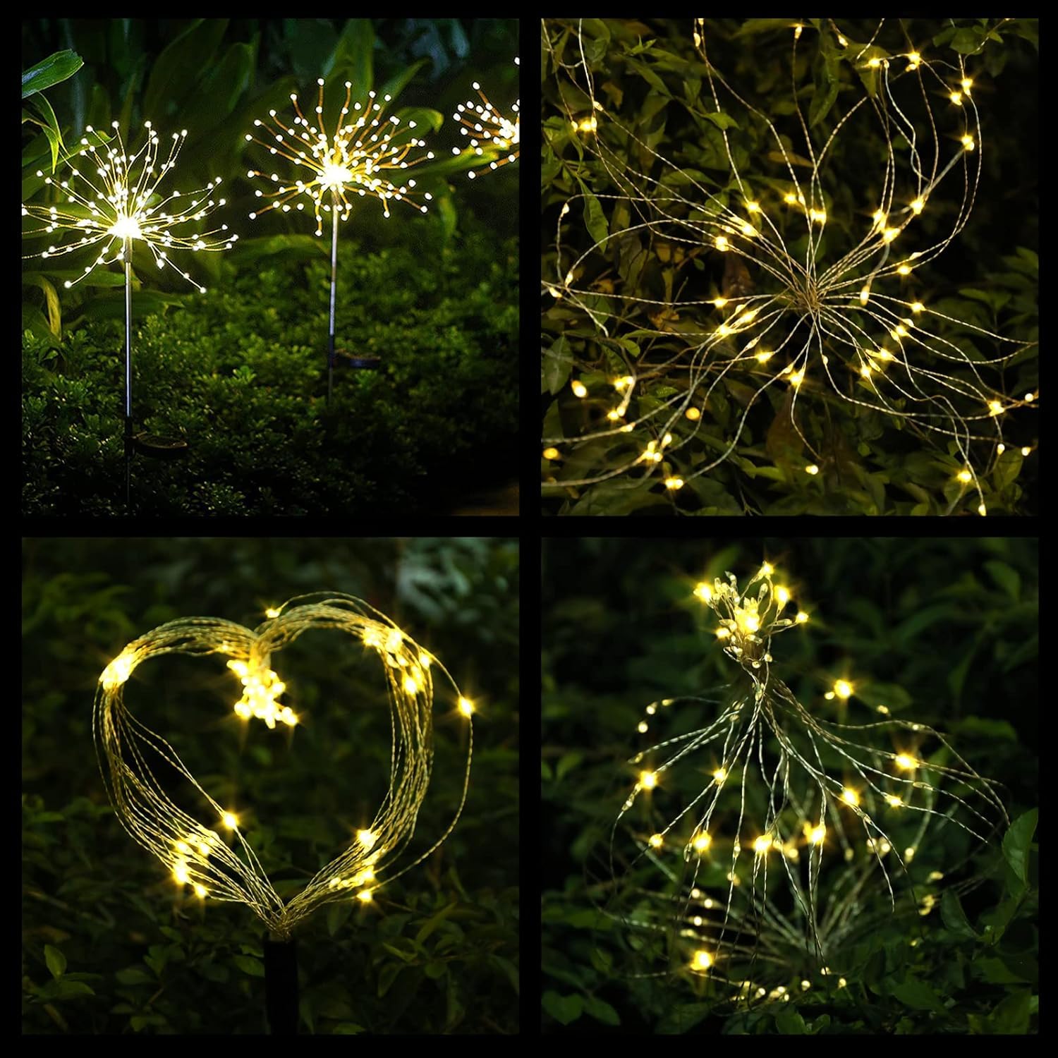 FOOING 4 Pcs Solar Garden Lights Solar Firework Lights, 480 LED Solar Powered String Light 2 Modes Twinkling Solar Lights for Garden, Wedding, Party, Patio(Warm White)